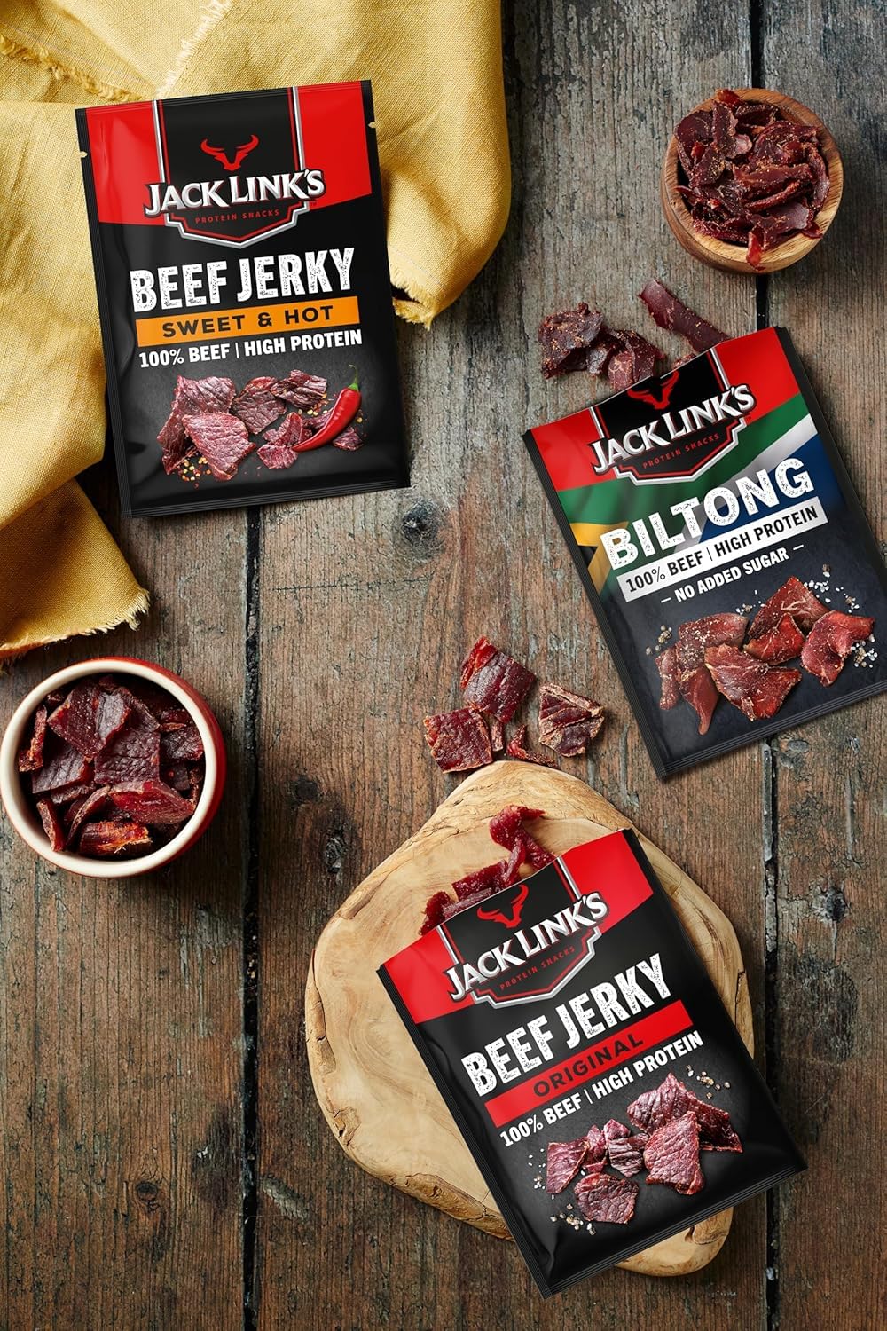 Jack Links Beef Jerky Original – 12er Pack (12 x 25g) – Trockenfleisch Eiweiß Snacks - High Protein Snack für Gym, Fitness, Outdoor - American Food für Menschen - Dörrfleisch Chips aus Rind Fleisch