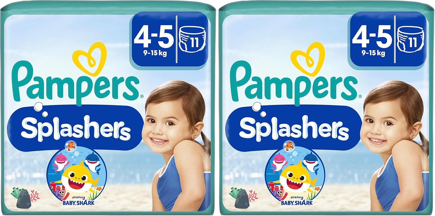 Pampers Splashers Baby Shark Limited Edition 4-5, 11, 9kg-15kg, Einweg-Schwimmwindeln, für sicheren Schutz im Wasser