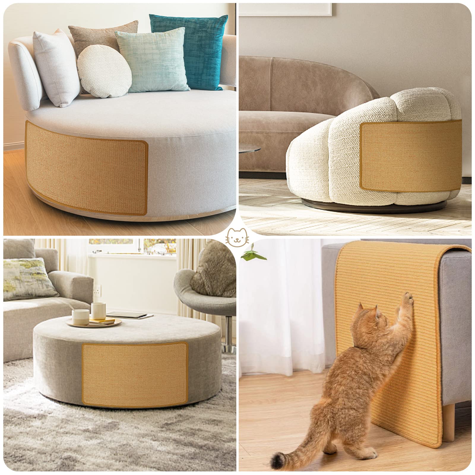 Graciadeco 2 Kratzmatte Katze Wand Sisal Teppich, 60 x 40cm Katzen Kratzbrett Natürlich Katzenkratzbretter, Katzenteppich Sisalmatte Kratzecke für Schützt Möbel, Sofas & Teppiche grau