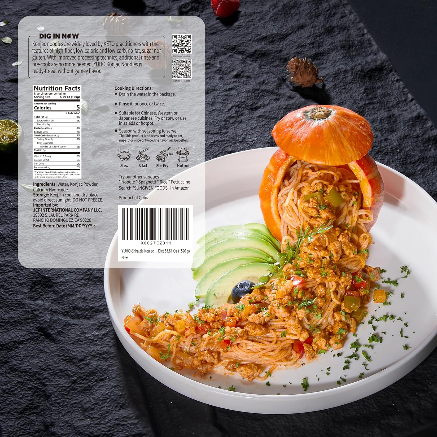 YUHO Shirataki Konjac 8 Pack Inside, Vegan, Gluten Free, Fat-Free, Keto Friendly, Low Carbs 53.61 Oz (1520 g)