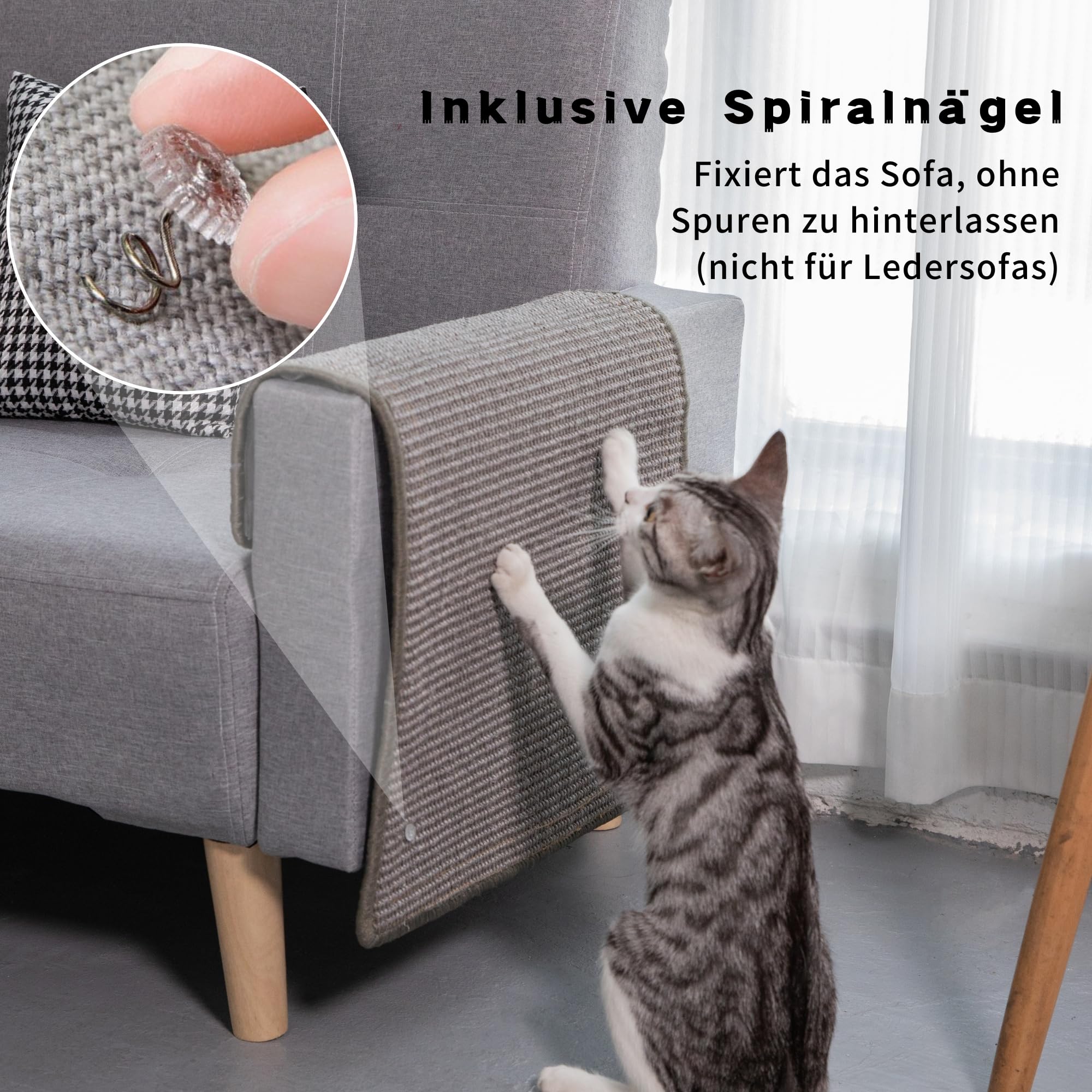 2 Stück Kratzmatte aus Sisal, Kratzmatte für Katzen, mit Klebeband, Katzenkratzmatte, Teppich zum Schutz der Wand, 60 × 25 cm (Braun)