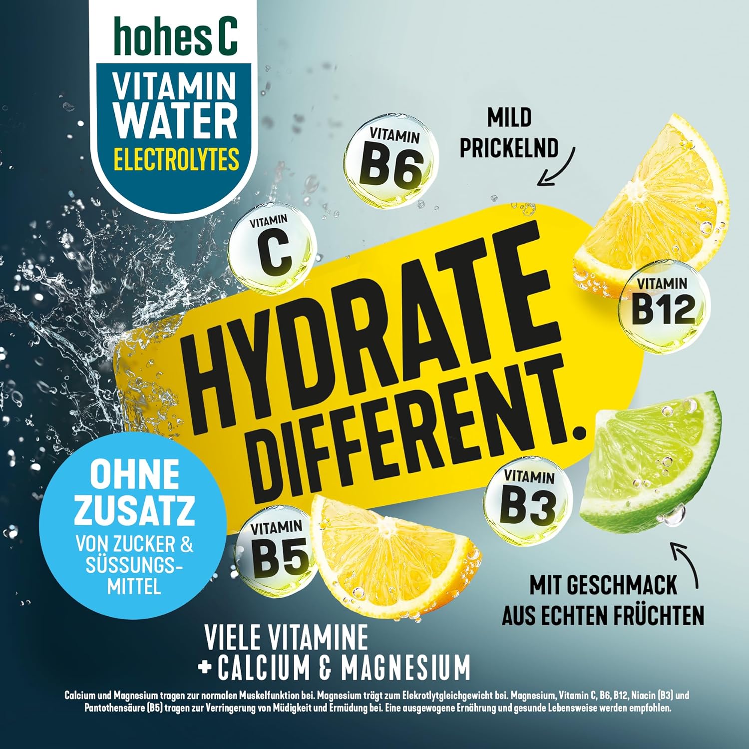 hohes C Vitamin Water Protect Limette & Ingwer (6 x 750ml), für dein Immunsystem: Vitamin C, D, E + Zink, gegen oxidativen Stress, nur 6kcal/100ml, ohne Zuckerzusatz & Süßungsmittel, vegan