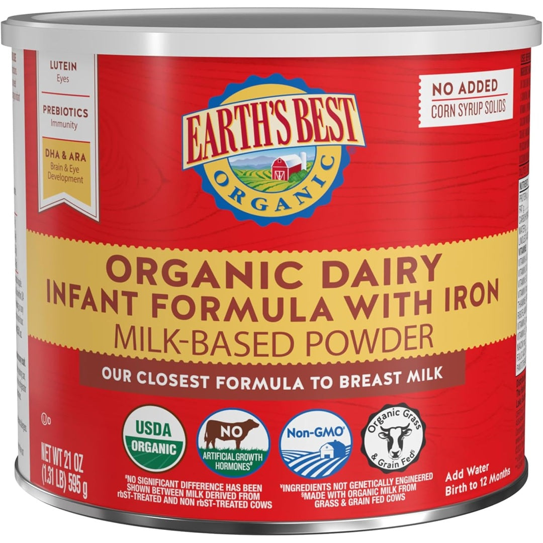 Earth's Best Organic Baby Formula for Babies 0-12 Months, Powdered Dairy Infant Formula with Iron, Omega-3 DHA, and Omega-6 ARA, 32 oz Formula Container