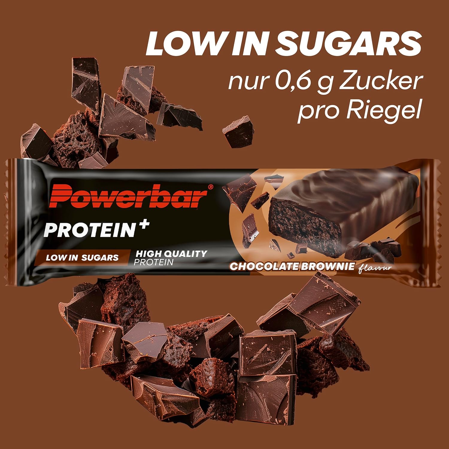Powerbar - Protein Plus - Low Sugar - Chocolate-Brownie - 30x35g - Riegel mit nur 107 Kcal - Fitnessriegel mit Ballaststoffen