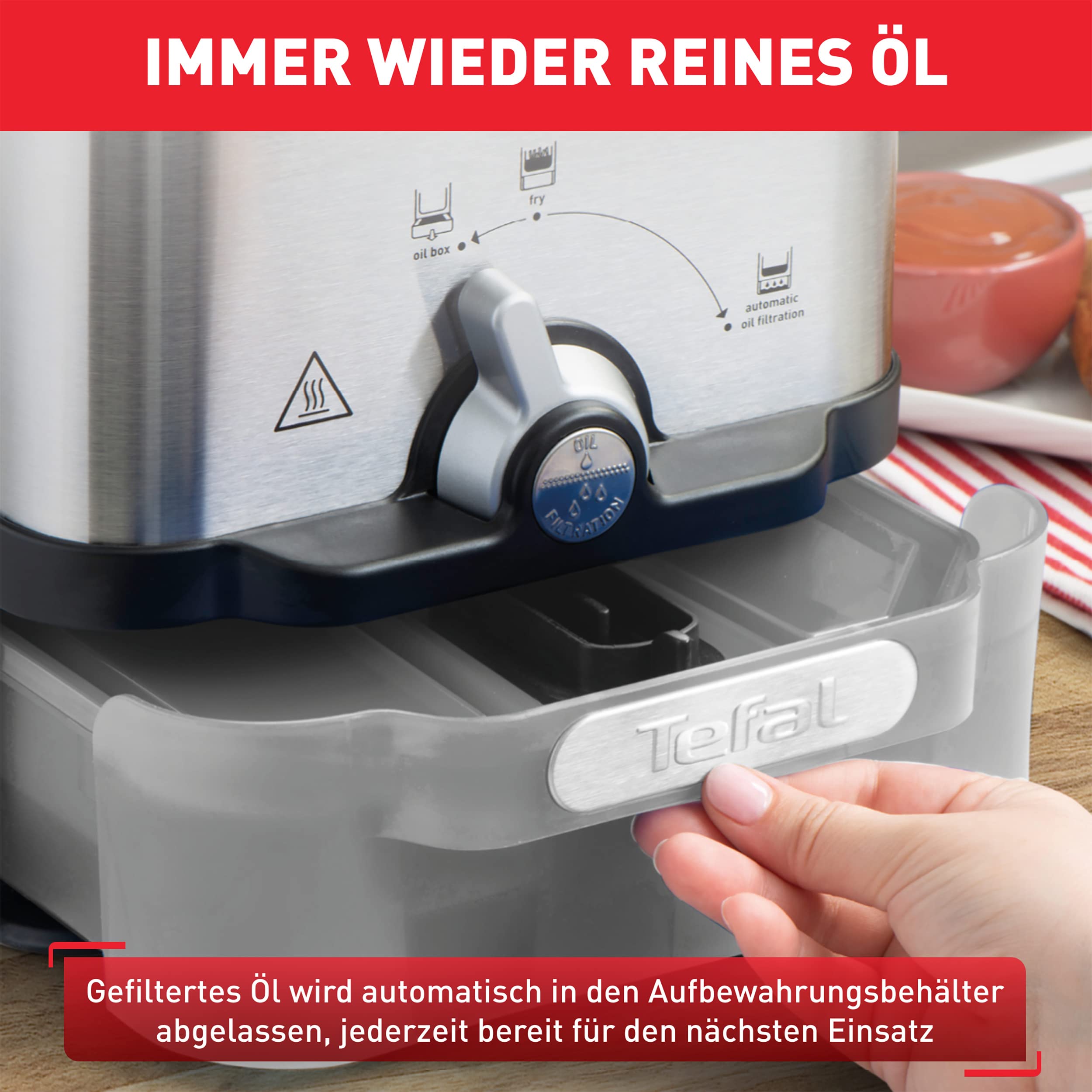 Tefal Oleoclean Pro Fritteuse 3,5L für knusprige Pommes, 2300W Edelstahl Friteuse mit Öl-Filterung, Herausnehmbarer Ölbehälter 1,2kg, Timer & Thermostat, Spülmaschinenfest, Schwarz/Edelstahl