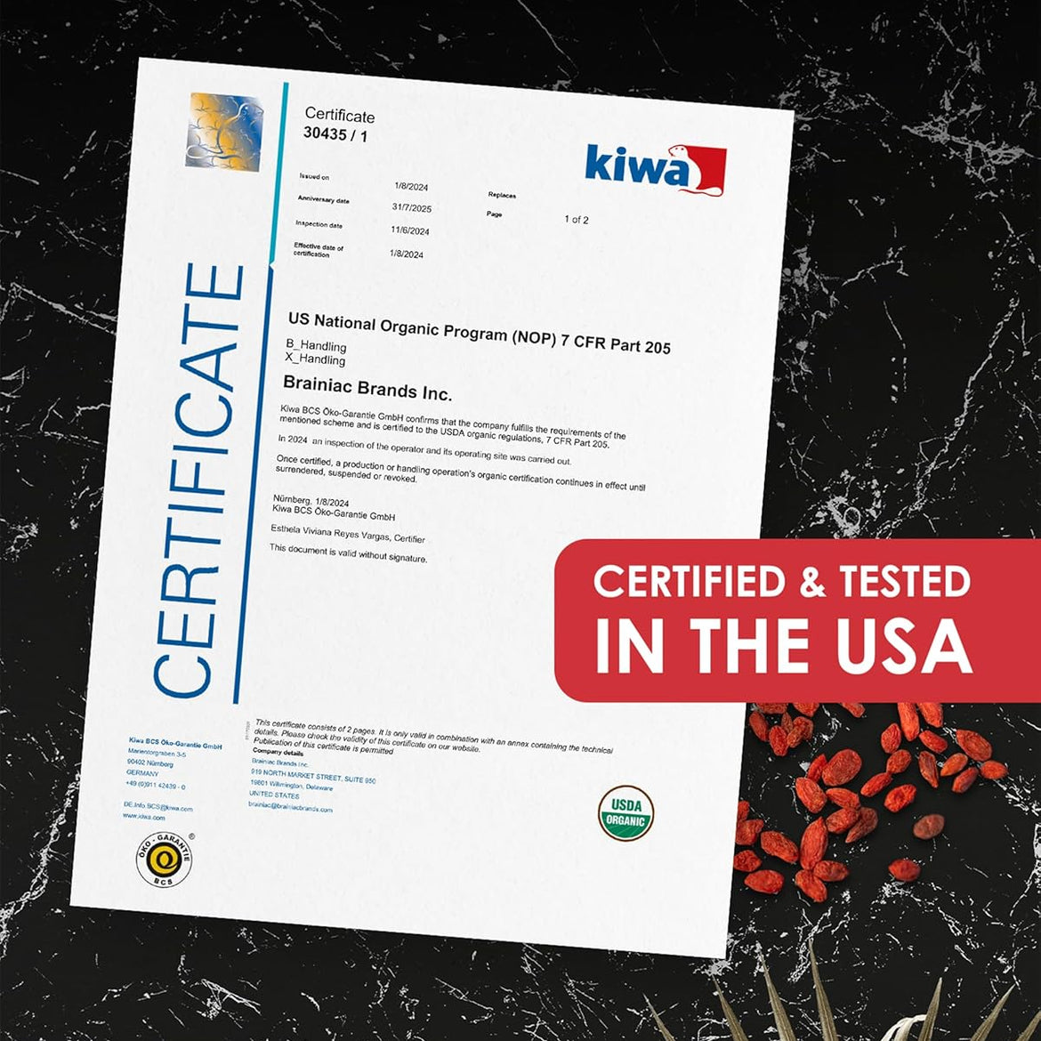 Nutrient Elements Goji Berries – 2 lb/32 oz – USDA Organic, Raw, Sun-Dried, Hand-Picked – Extra Large Dried Berries – Resealable Bag – Naturally Grown, No Additives