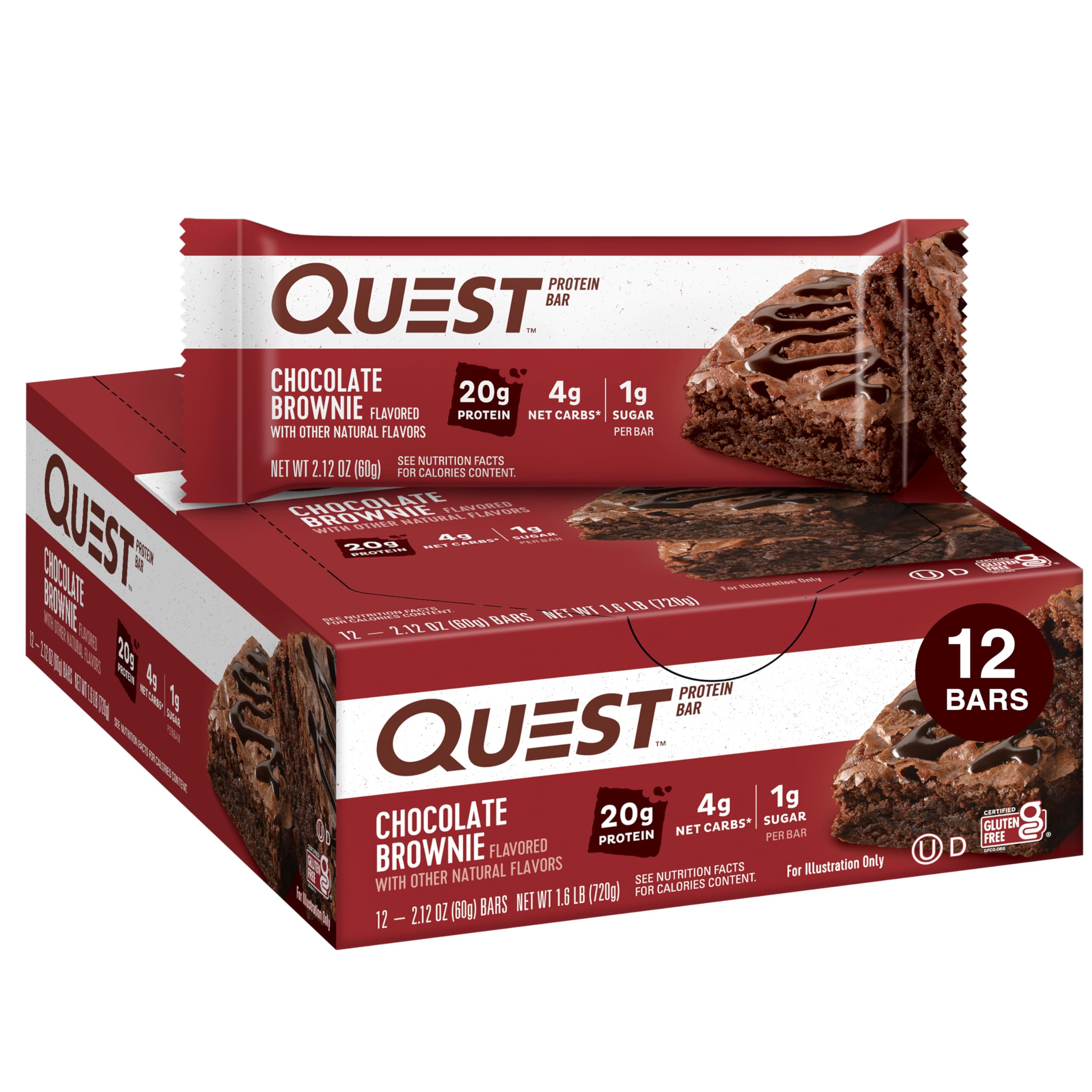 Quest Nutrition Chocolate Chip Dough Cookie Protein Bars, 21g Protein, 1g Sugar, 4g Net Carbs, High Fiber, Gluten Free, Keto-Friendly, 12 Count