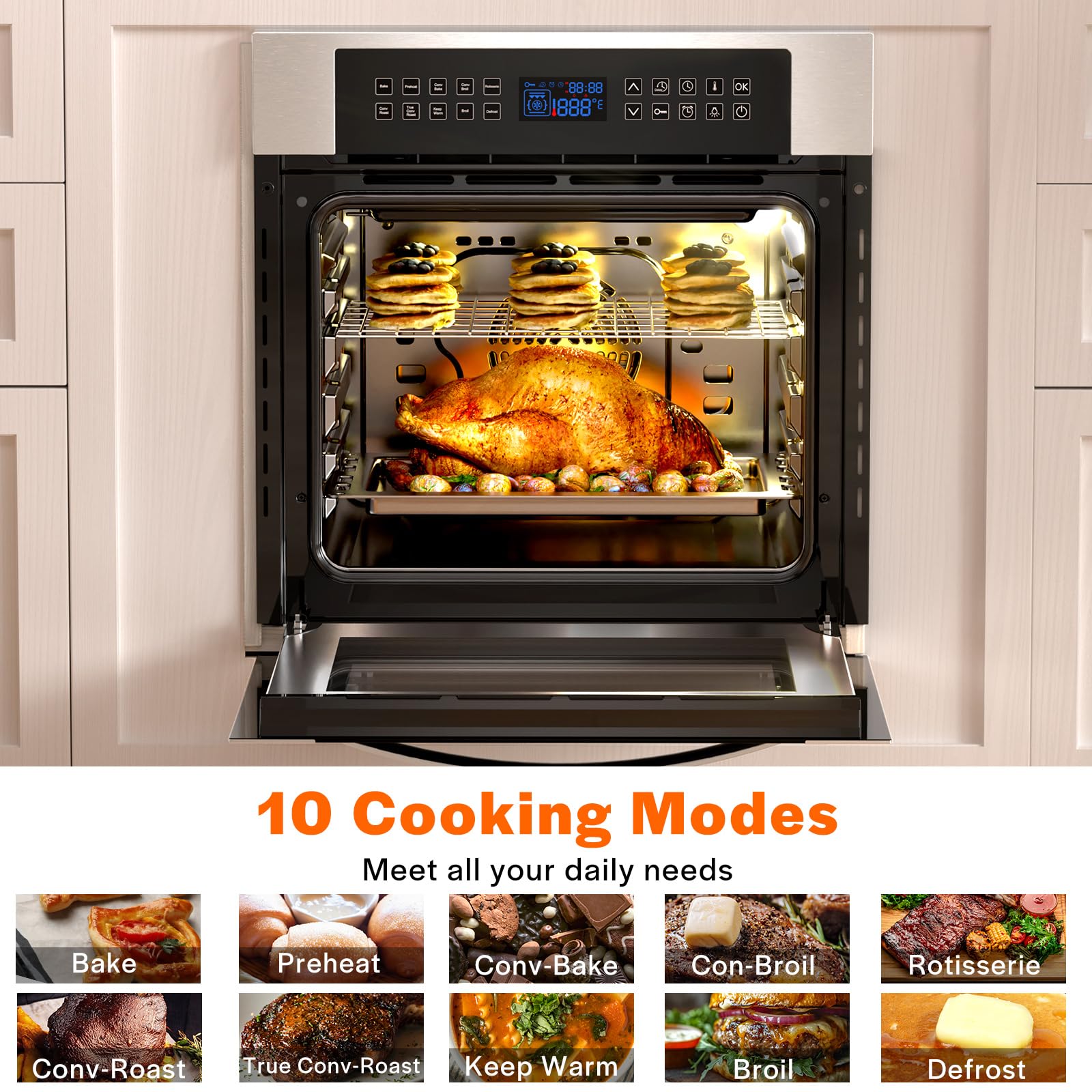 Empava 24 inch Electric Single Wall Oven, 2.5 Cu.ft.. Stainless Steel Built in Wall Oven with Basic Broil Bake Functions, Mechanical Knobs Control, 24WOE40L
