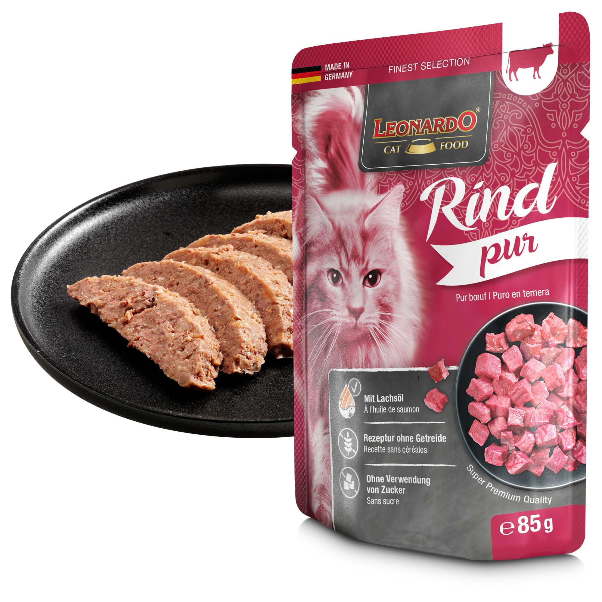LEONARDO Frischebeutel [16x85g Kaninchen + Cranberries] | Getreidefreies Nassfutter für Katzen | Feuchtfutter Alleinfutter im Einzelportionsbeutel