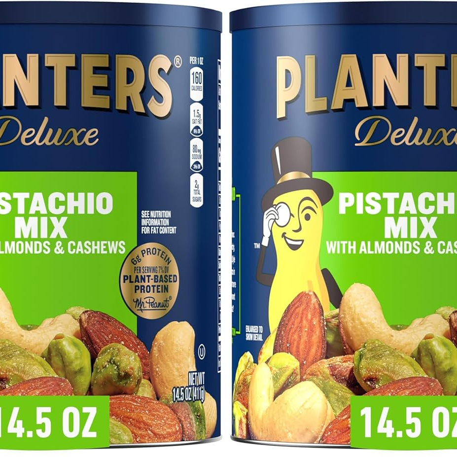 PLANTERS Pistachio Nuts Lovers Nut Mix with Pistachios no shell, Almonds & Cashews, Party Snacks, Plant-Based Protein, After School Snack, Bulk Nuts, Kosher 1lb 2.5oz