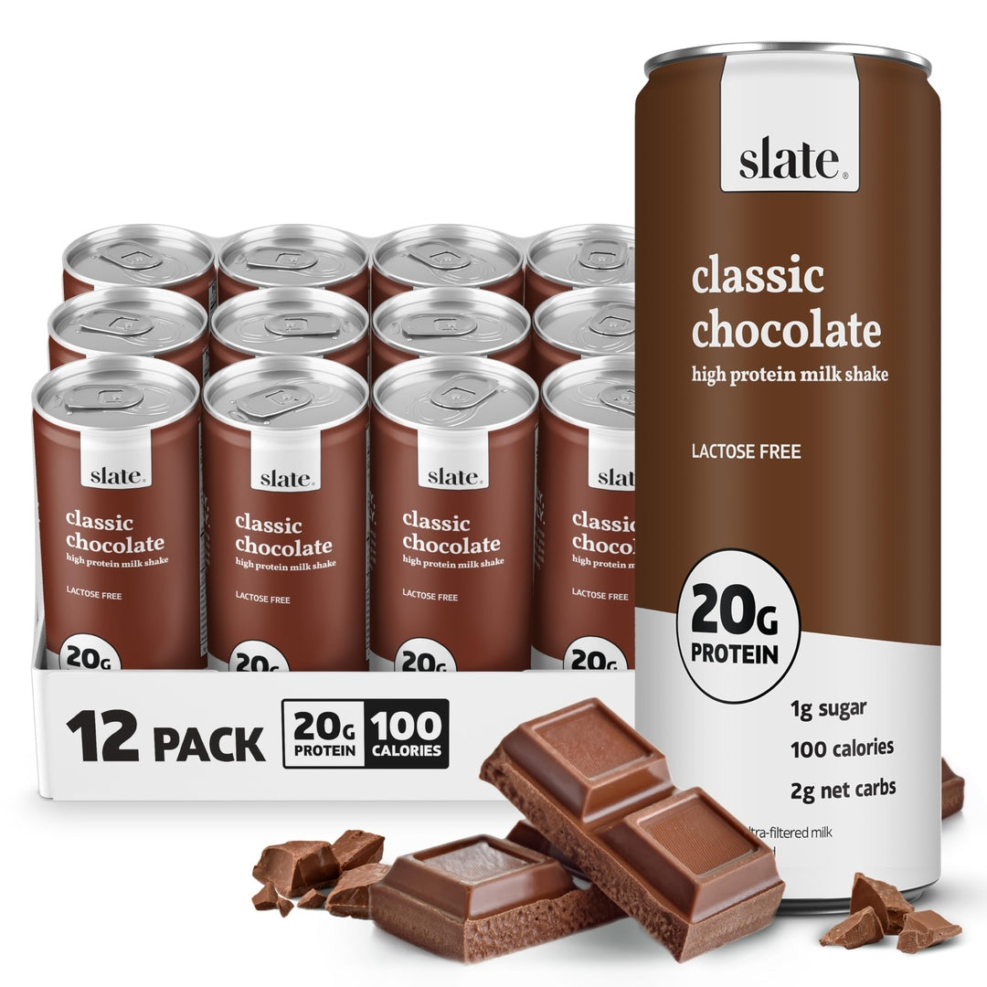Slate Milk - High Protein Milkshake - French Vanilla - Lactose-Free, 20g Protein, 1g Sugar, 100 Calories, 1g Net Carbs, No Added Sugar - Natural, Breakfast Boost, Post Workout - 11 fl oz, 12 Cans