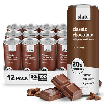 Slate Milk - High Protein Milkshake - French Vanilla - Lactose-Free, 20g Protein, 1g Sugar, 100 Calories, 1g Net Carbs, No Added Sugar - Natural, Breakfast Boost, Post Workout - 11 fl oz, 12 Cans