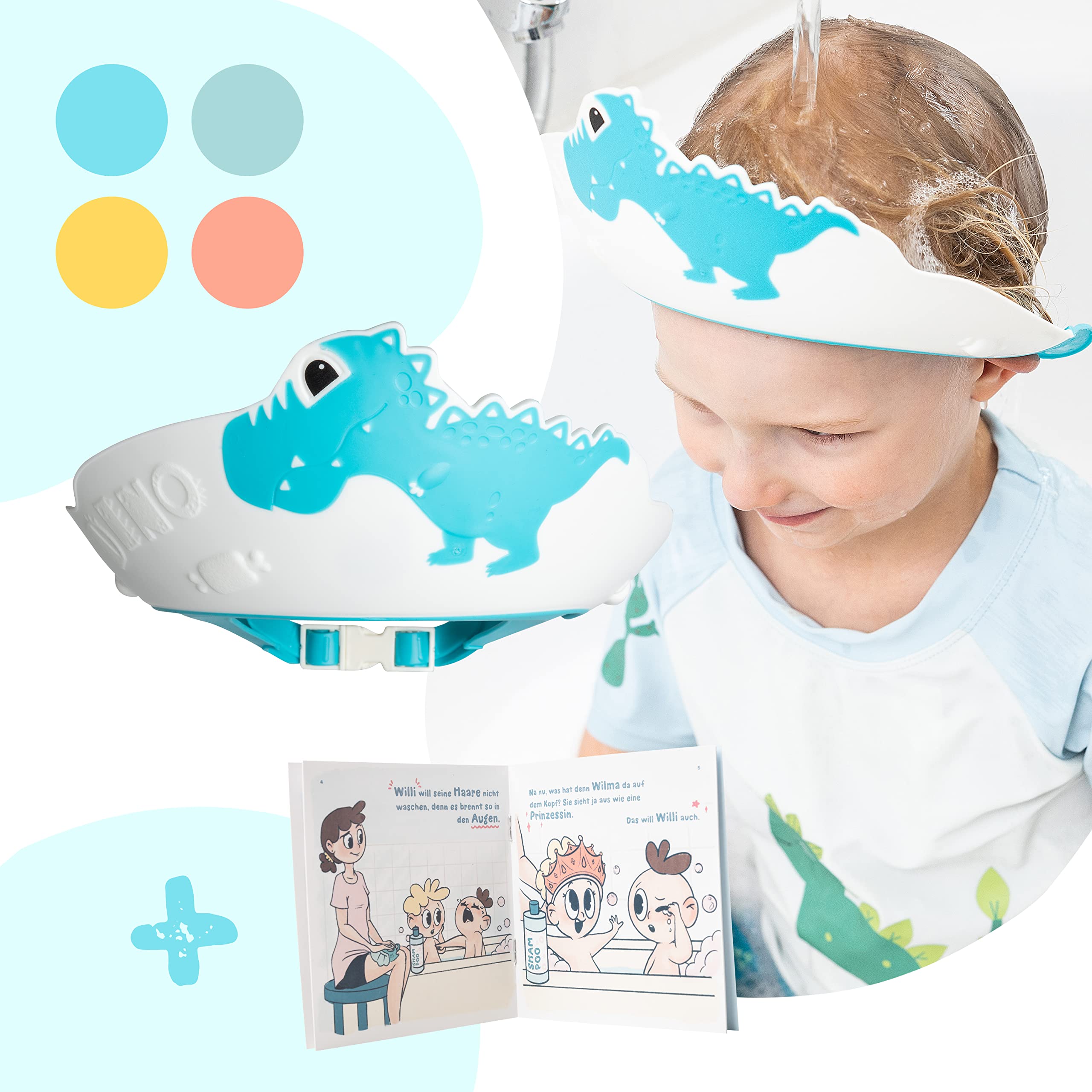 Duschhaube Kinder –- eine Duschhaube für sorgenfreies Haare waschen Kinderschutz (Blau)