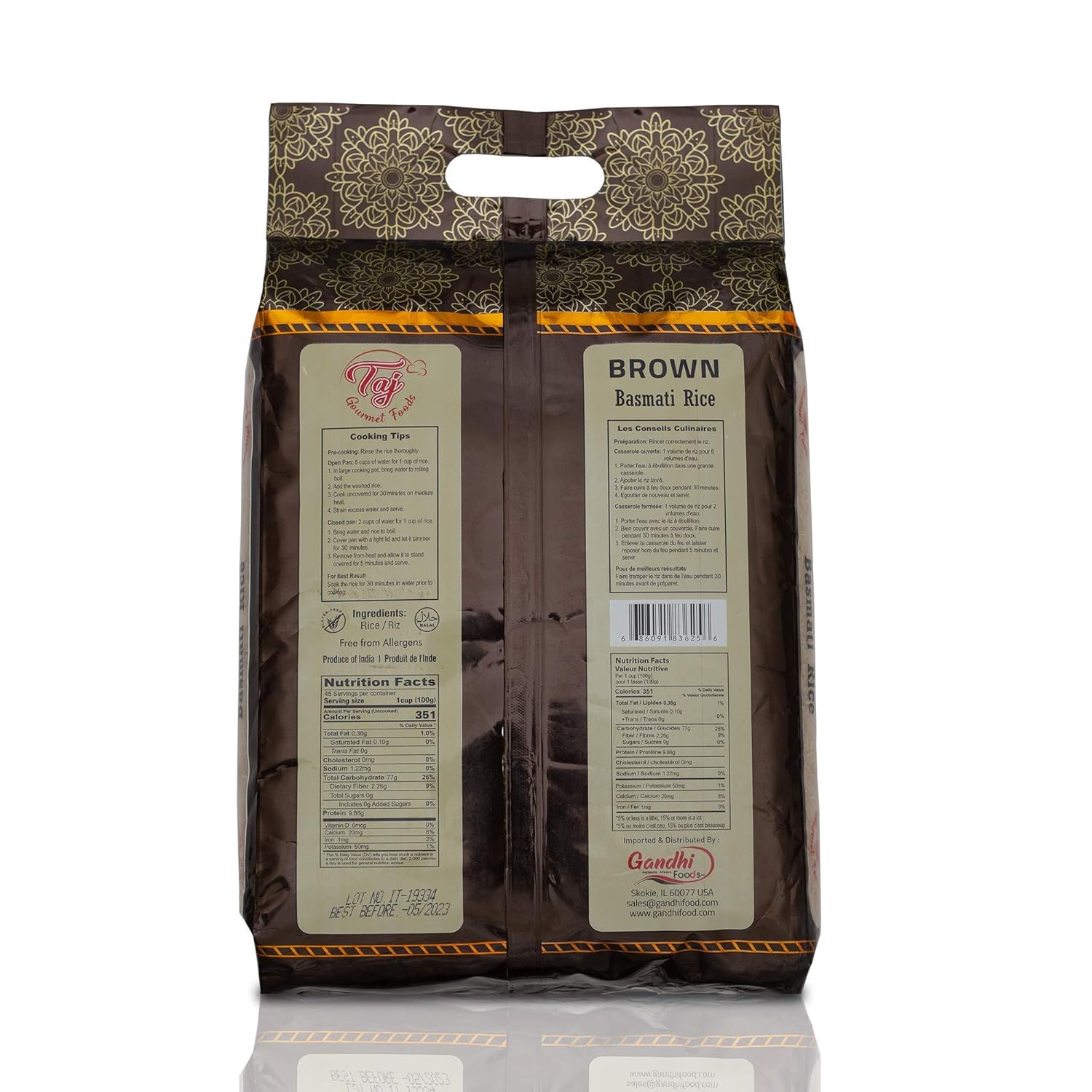 TAJ Gourmet Brown Basmati Rice, Naturally Aged, 10-Pounds