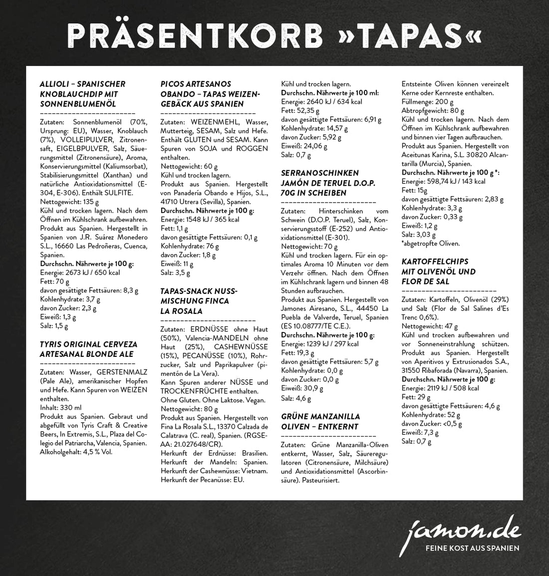 jamon.de Präsentkorb TAPAS I gefüllter Geschenkkorb mit Craft-Bier, Serrano-Schinken & leckeren Spezialitäten aus Spanien I Geburtstags-Geschenk & Dankeschön für Männer & Frauen