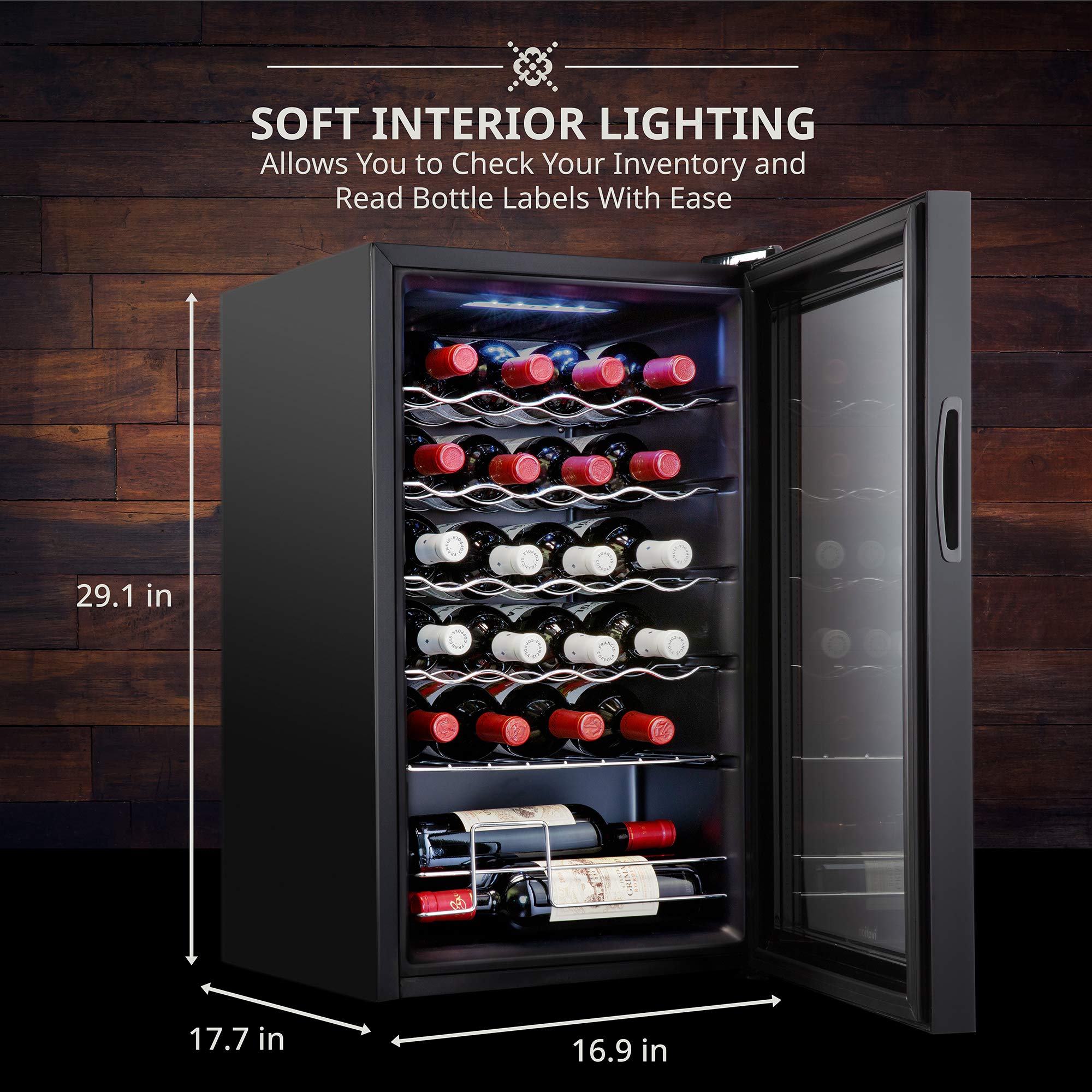 Ivation 24 Bottle Compressor Wine Cooler Refrigerator w/Lock | Large Freestanding Wine Cellar For Red, White, Champagne or Sparkling Wine | 41f-64f Digital Temperature Control Fridge Stainless Steel