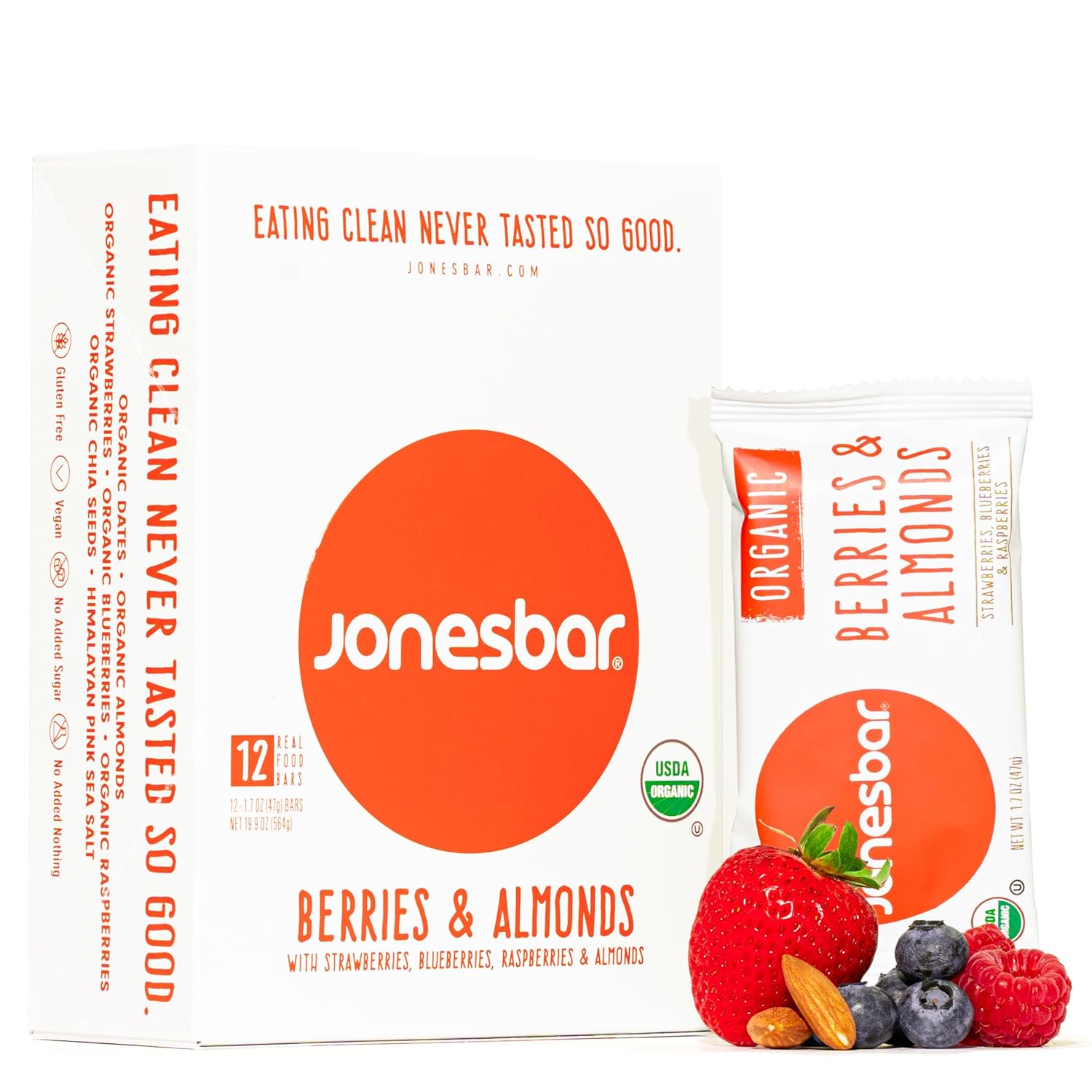 JONESBAR Organic Plant-Based Protein Bars | Peanut Butter and Jelly | Fruit & Nut Bar, Kosher, Gluten-Free, Breakfast Bars, School Snacks, Vegan Snack & Healthy Snacks for Adults and Kids (Pack of 12)