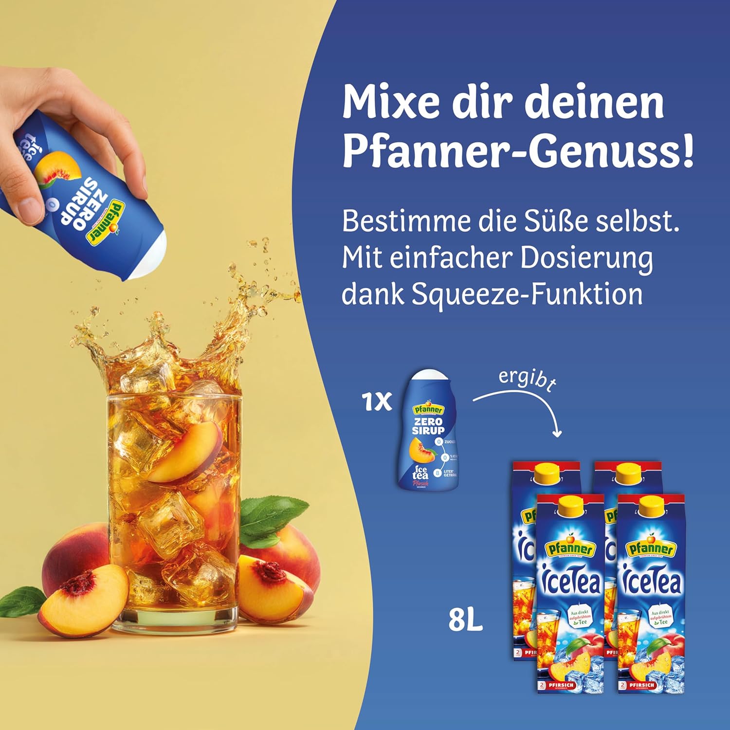 Pfanner Zero Sirup Ice Tea Pfirsich (1 x 57 ml) – Zuckerfreier Getränkesirup für 8 L Eistee – kalorienfrei & ohne Zucker – Pfanner Eistee Geschmack