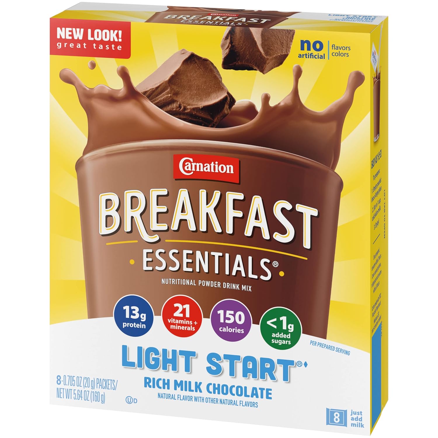Carnation Breakfast Essentials Light Start Powder Drink Mix, Rich Milk Chocolate.705 Oz, 8 Ct (Pack of 2)