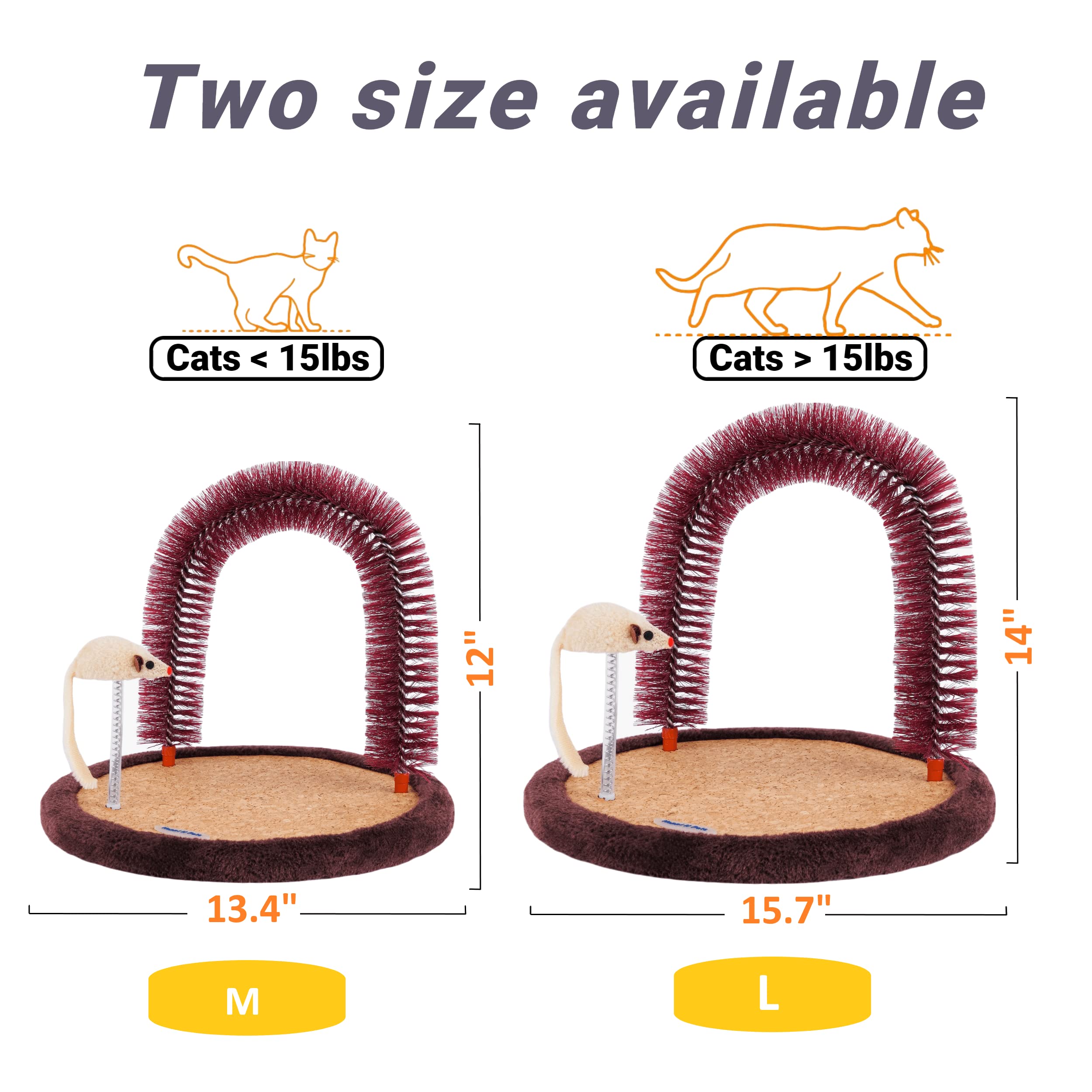 Happi N Pets Kratzpfosten, Große Selbstpflegegerät, Katzen-Selbstmassagegerät, Katzenhaarbürste für die Pflege mit robuster Katzenkratzpad und Katzenminze, interaktive Maus-Spielzeug für Kätzchen