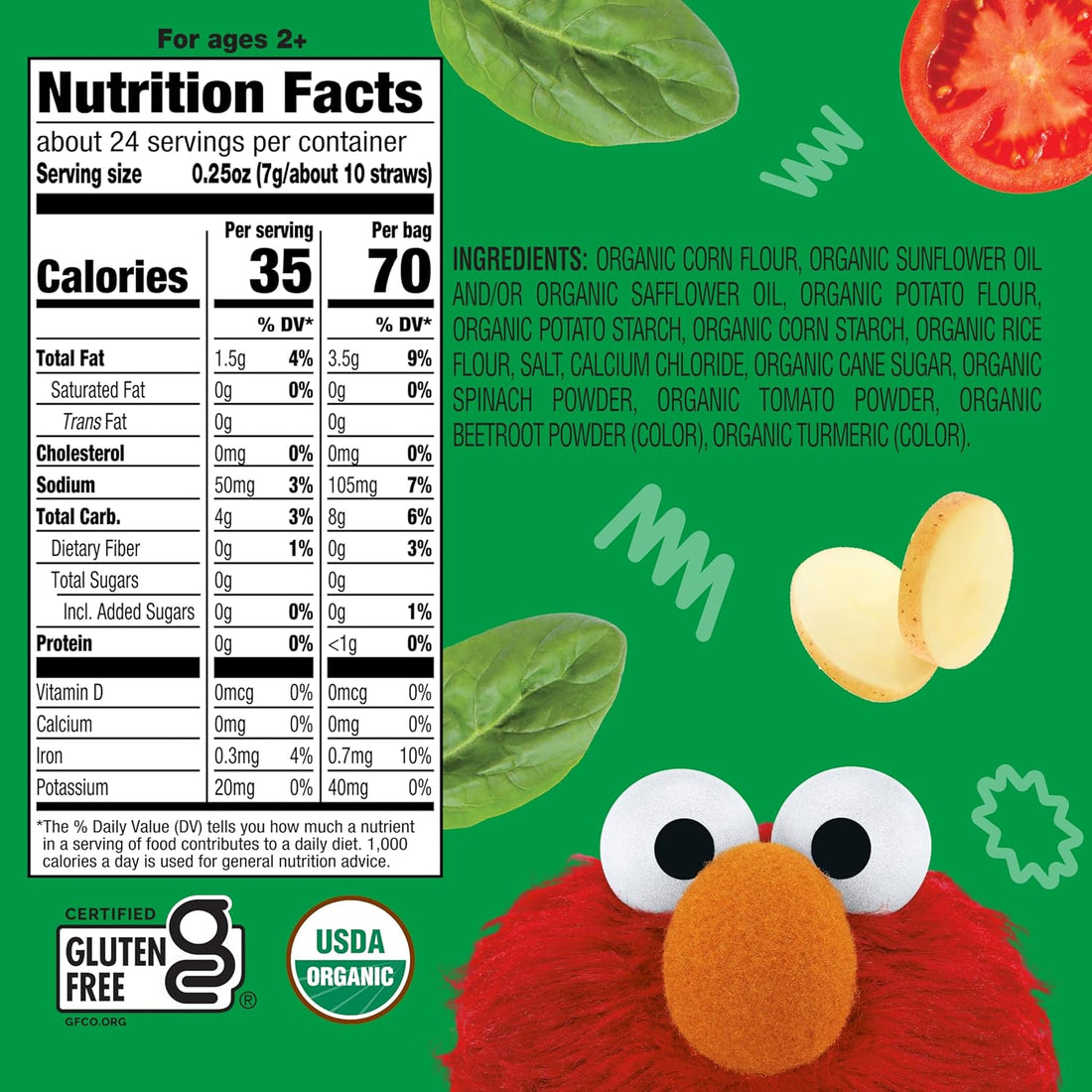 Earth's Best Organic Kids Snacks, Sesame Street Toddler Snacks, Organic Garden Veggie Straws for Toddlers 2 Years and Older, Original, Multipack, .5 oz Bags, 12 Count