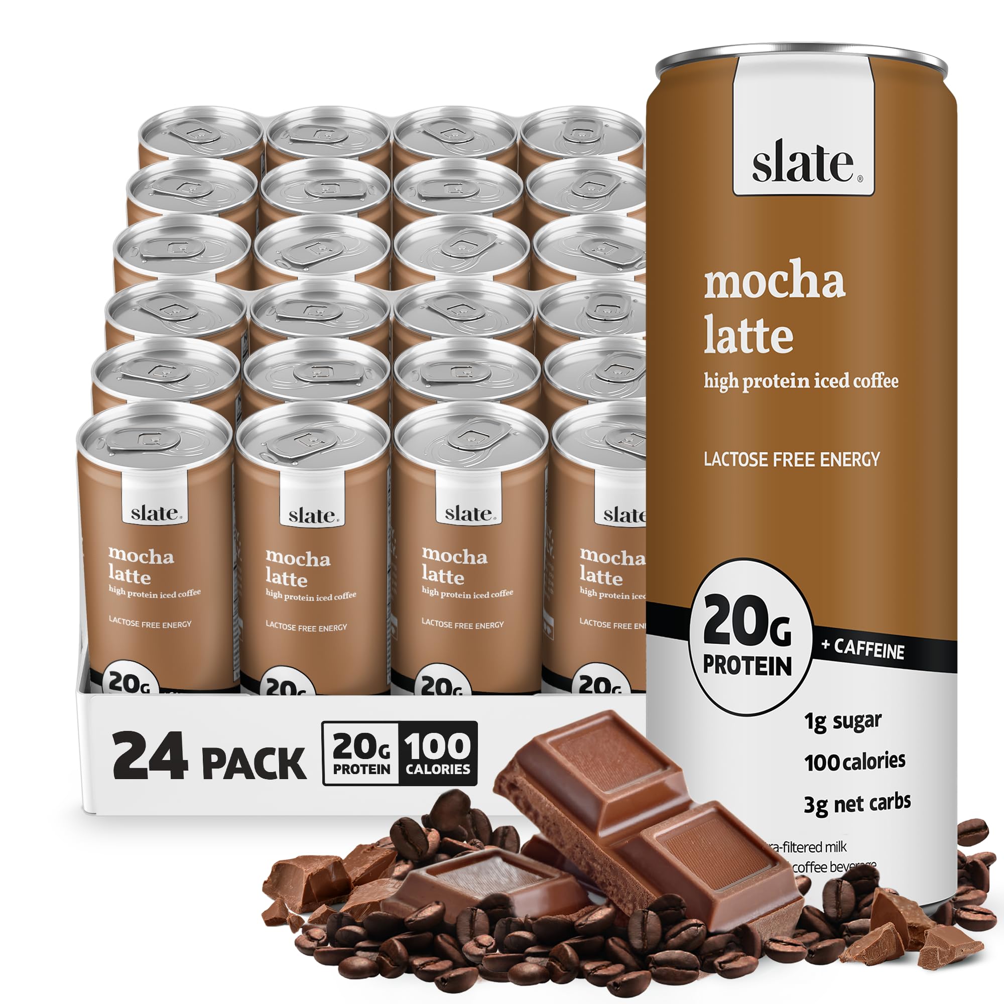 Slate Milk - High Protein Milkshake - French Vanilla - Lactose-Free, 20g Protein, 1g Sugar, 100 Calories, 1g Net Carbs, No Added Sugar - Natural, Breakfast Boost, Post Workout - 11 fl oz, 12 Cans