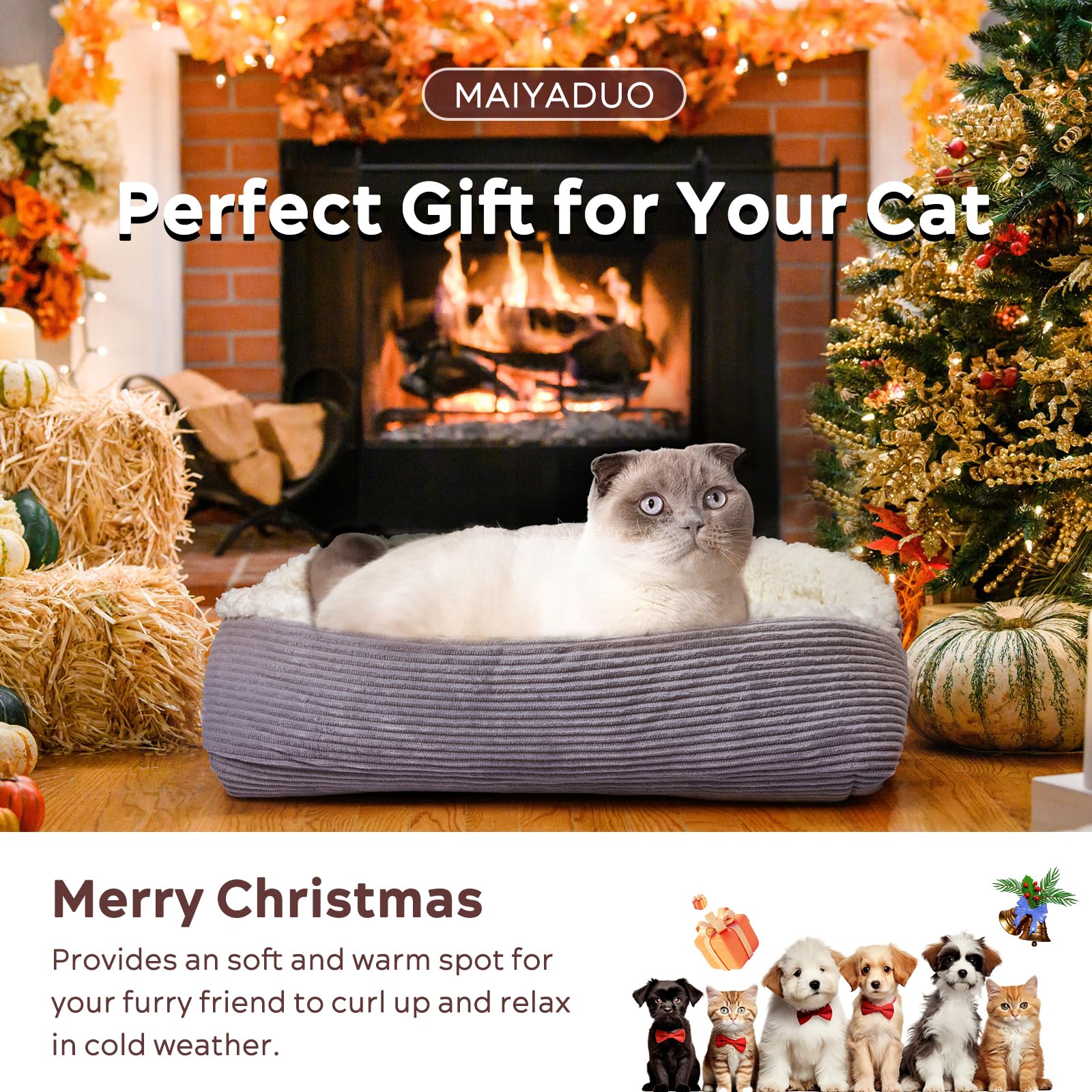 Weiches Katzenbett Waschbar 42x38 cm Plüsch Haustierbett für Kleine Hunde und Katzen - 2 in 1 Katzenkissen Katzendecke Katzensofa Nest Bett, Entfaltete Größe 61x51 cm