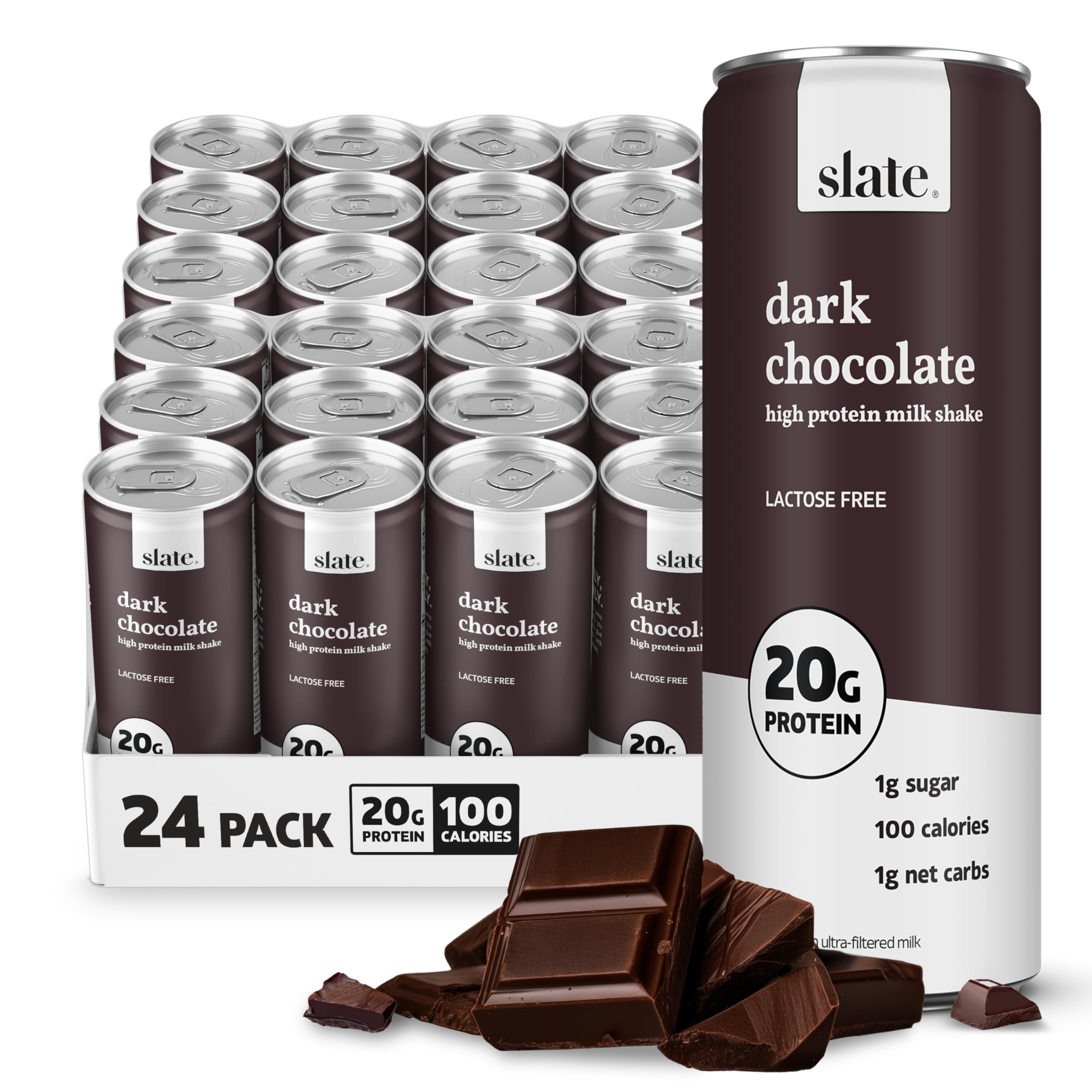 Slate Milk - High Protein Milkshake - French Vanilla - Lactose-Free, 20g Protein, 1g Sugar, 100 Calories, 1g Net Carbs, No Added Sugar - Natural, Breakfast Boost, Post Workout - 11 fl oz, 12 Cans