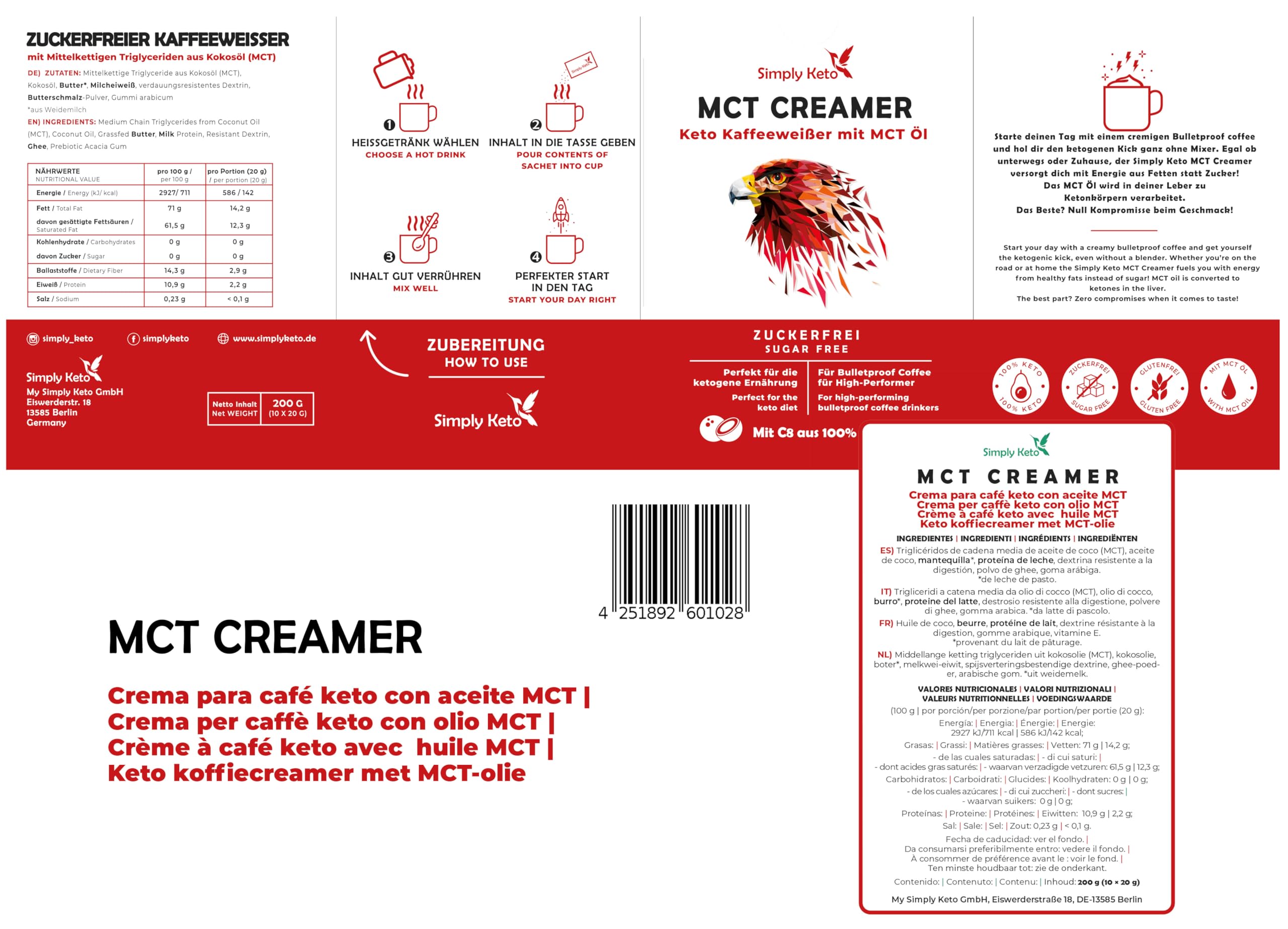 Simply Keto Keto Creamer Vorratsdose 450g - Ohne Zuckerzusatz ketogener Kaffeeweißer für leckeren Milchkaffee - Mit Kokosöl & Weidebutter - Ohne Zucker & Kohlenhydrate - Optimiert für Geschmack