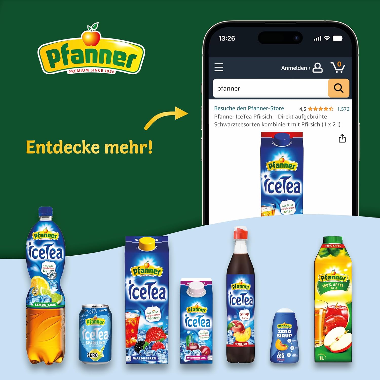 Pfanner Zero Sirup Ice Tea Pfirsich (1 x 57 ml) – Zuckerfreier Getränkesirup für 8 L Eistee – kalorienfrei & ohne Zucker – Pfanner Eistee Geschmack
