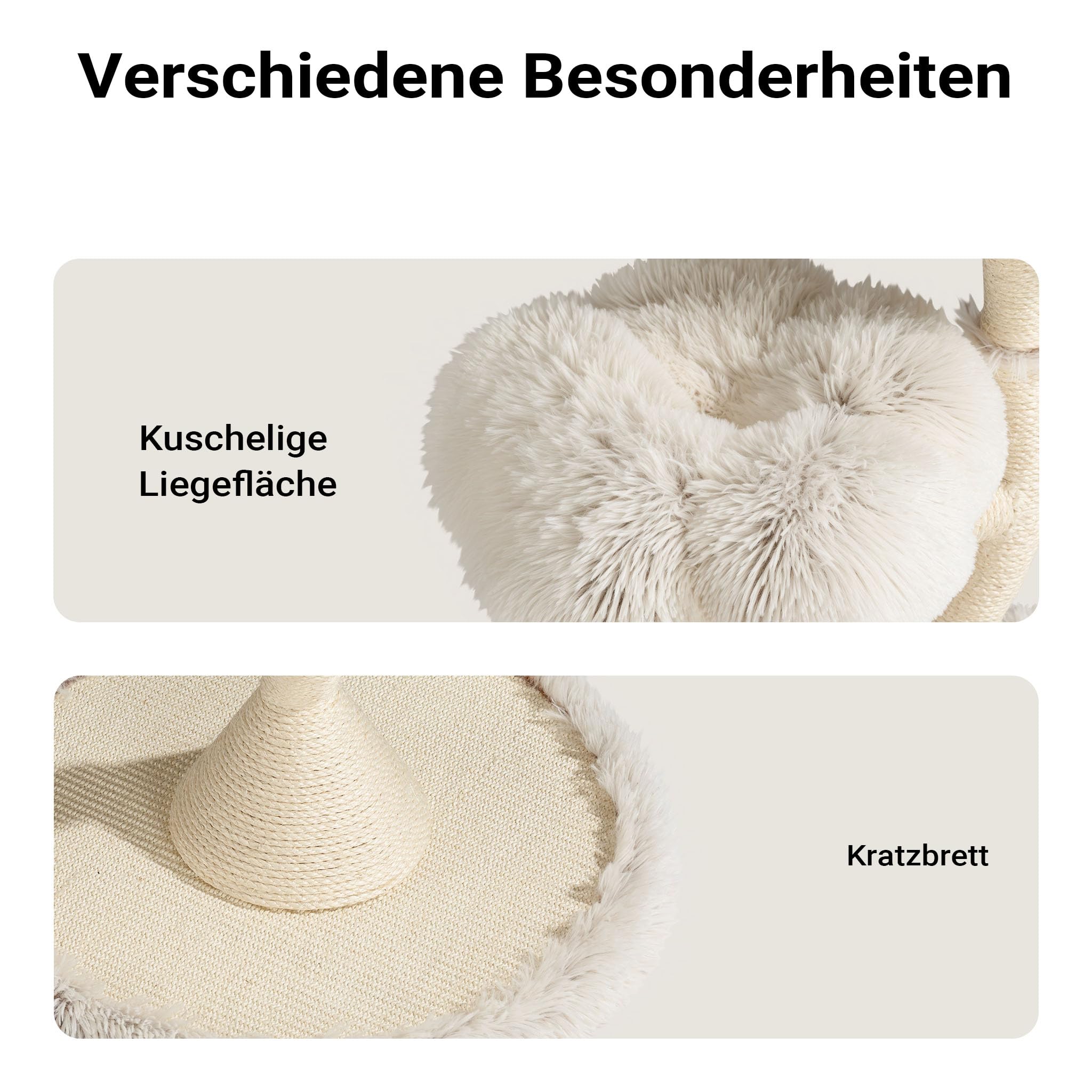 Fudajo Designer Kratzbaum mit Hängeliege, Katzenkratzbaum 59 x 59 x 169 cm, Katzenbaum bis max. 15 kg mit Sisal und Plüsch, Katzenmöbel mit 3 Etagen