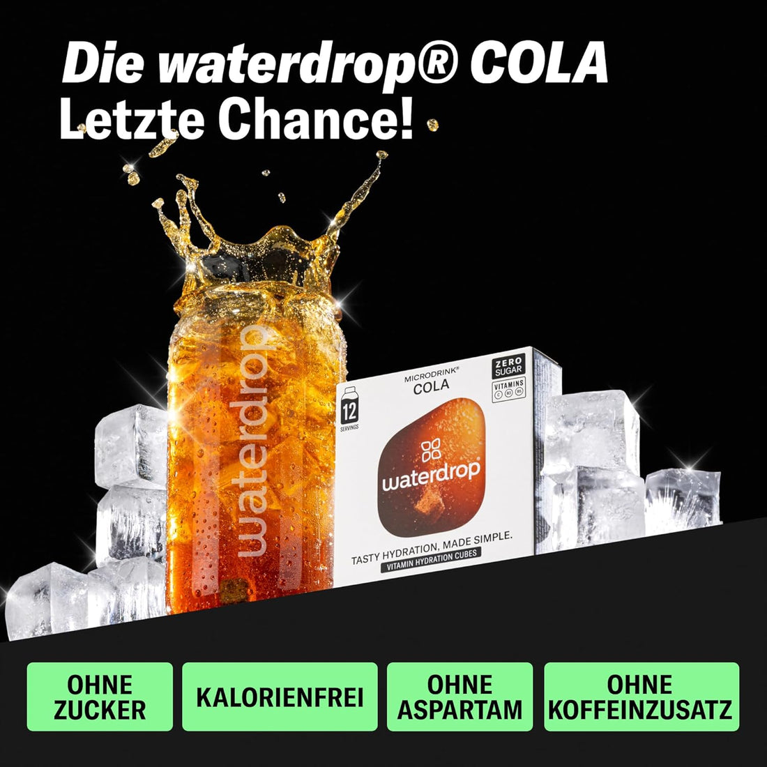waterdrop® Original Cola - letzte Chance – 36 Drops Würfel ohne Kalorien - Klassische Rezeptur, Geschmack für Wasser, zuckerfrei - Zero Cola Getränkepulver - Softdrink Alternative - kalorienfrei