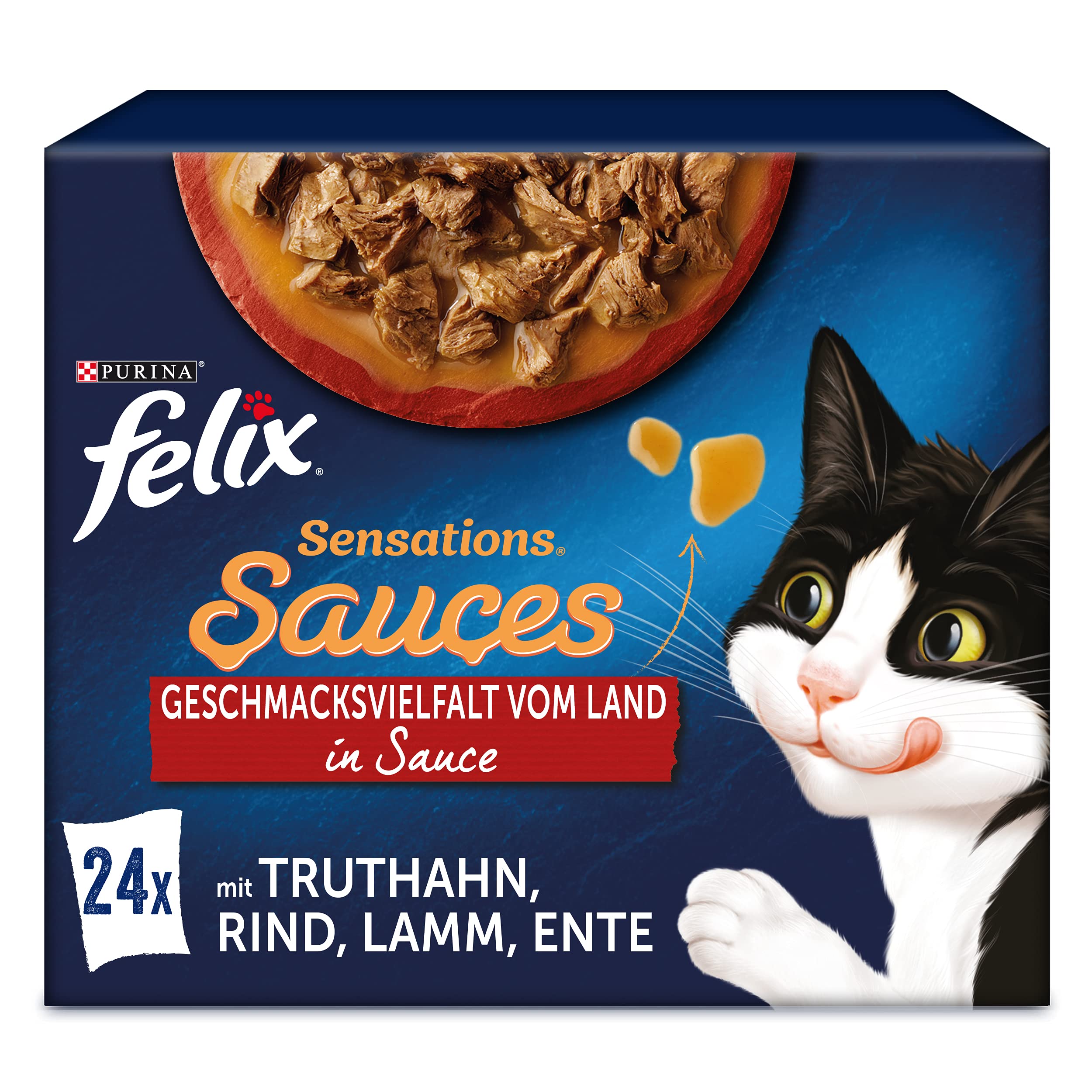 Felix Sensations Saucen Katzenfutter nass, Sorten-Mix, 4er Pack (4 x 24 Beutel à 85g)