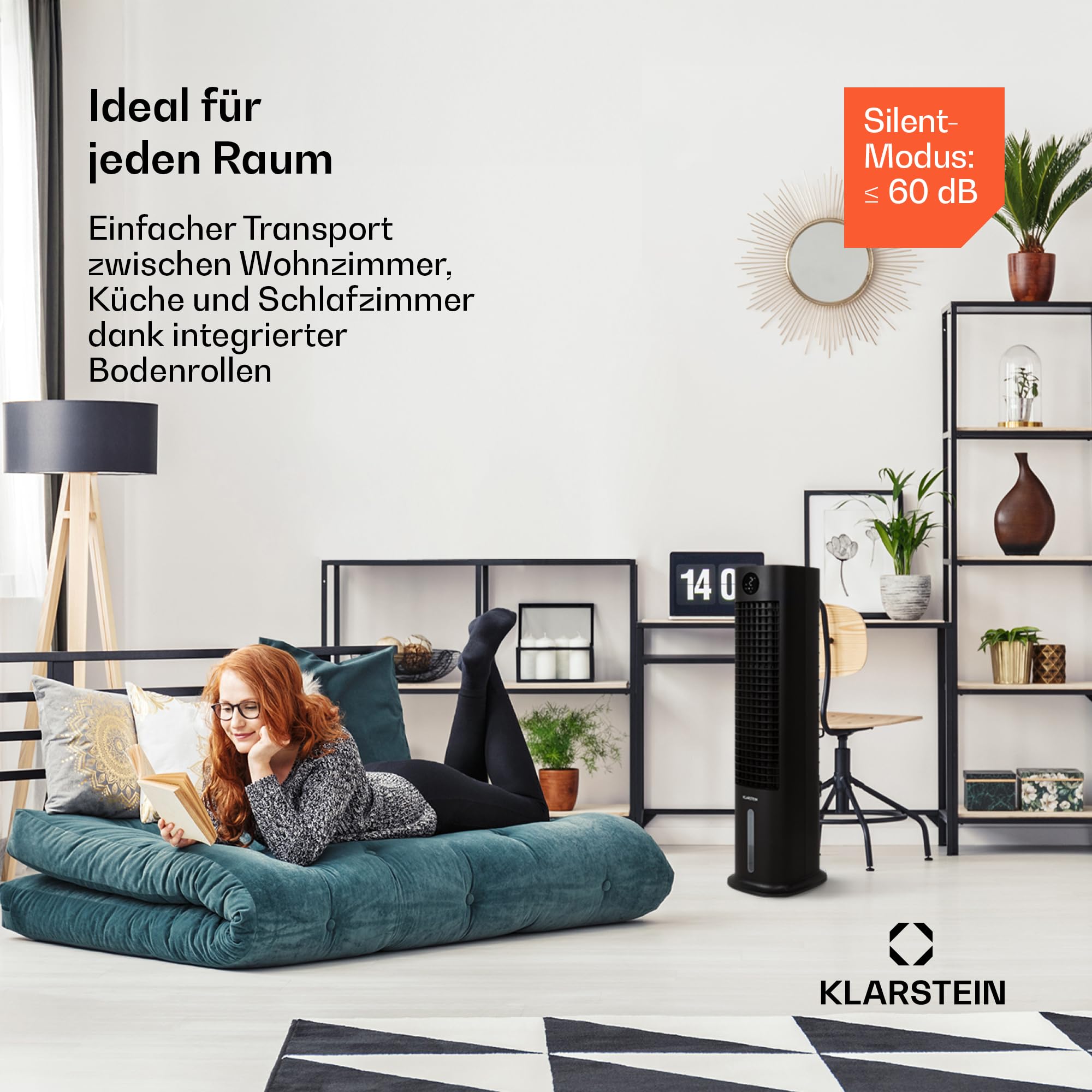 Klarstein Luftkühler mit Wasserkühlung, 5-in-1 Verdunstungskühler, Luftbefeuchter, Ventilator & Luftreiniger, Mobile Klimageräte Luftkühler mit App-Steuerung, 80W Air Cooler, 462m³/h Luftstrom