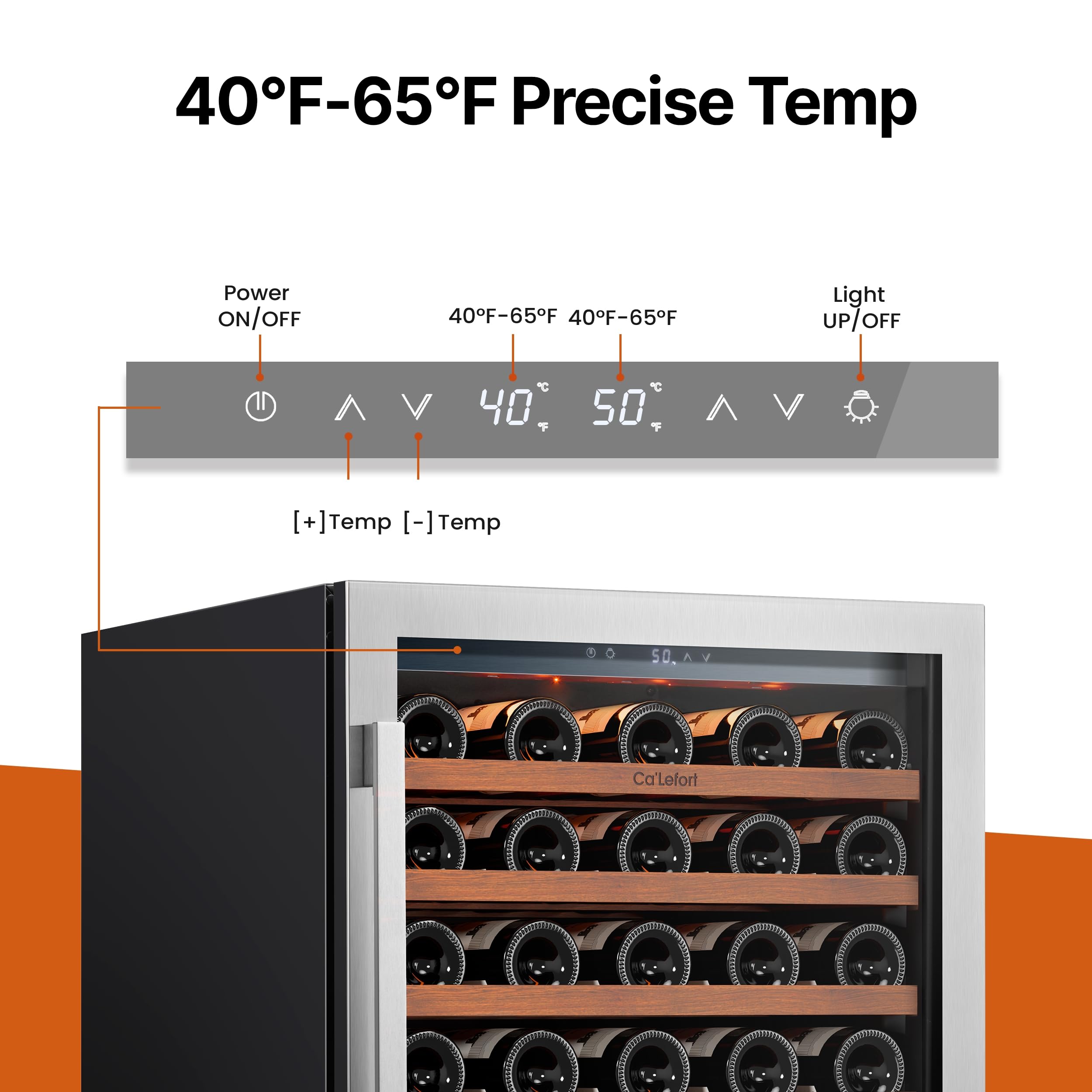 Ca'Lefort 15 Inch Wine Fridge, 33 Bottle Wine Cooler Refrigerator, 40-65°F Wine Refrigerator Glass Door, 3 LED Wine Fridge, Built-in or Freestanding Fridge for Home/Bar/Kitchen (3.0 cu.ft)