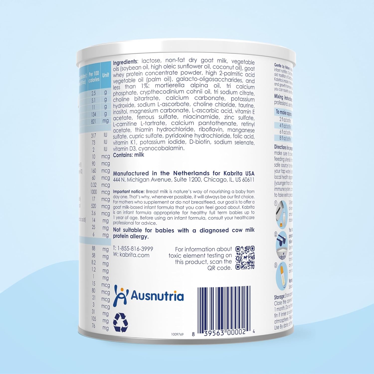 Kabrita Ziegenmilch-Säuglingsnahrung auf Pulverbasis mit Eisen, DHA, ARA und Präbiotika, für Säuglinge von 0–12 Monaten, gentechnikfrei, 794 g