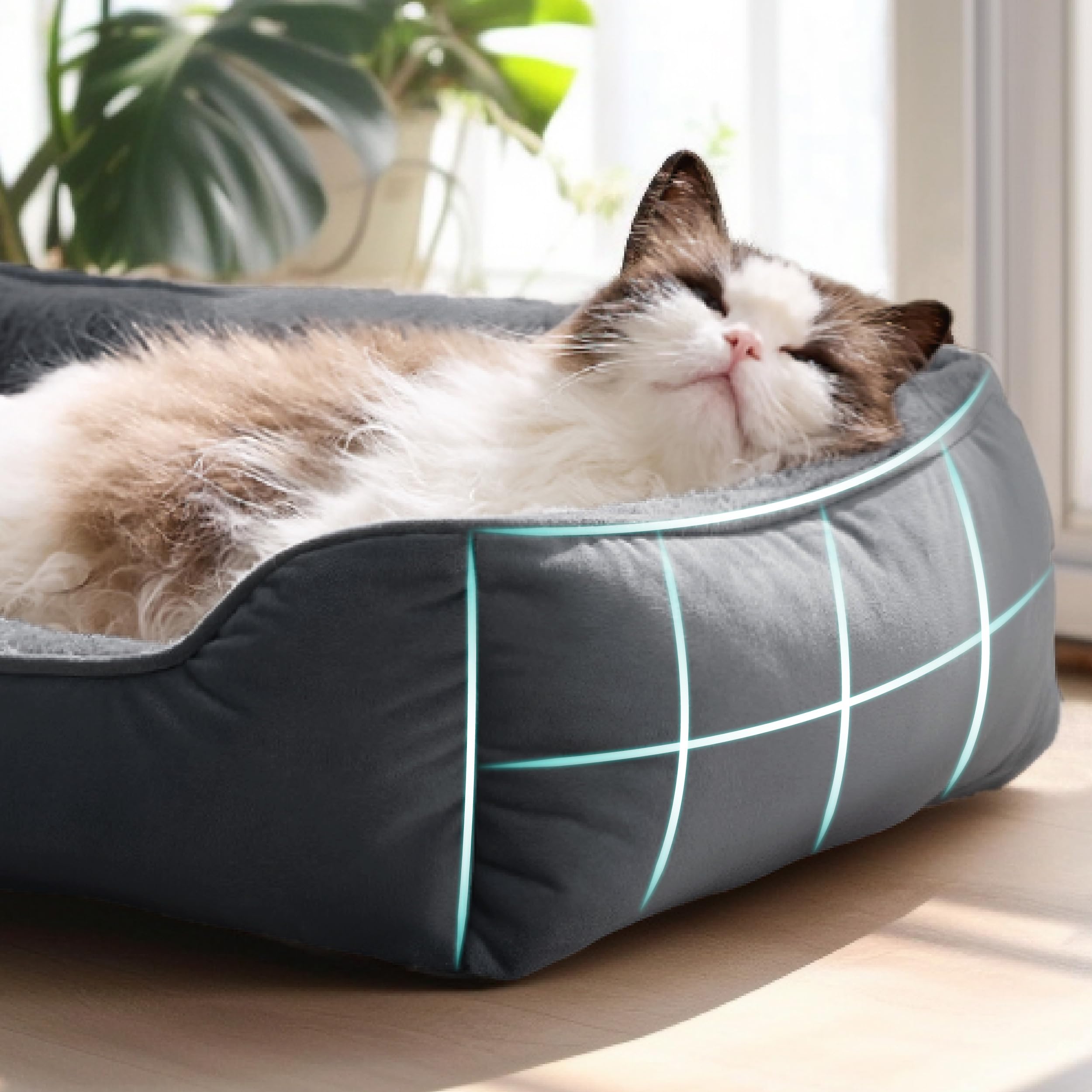 BEDSURE Katzenbett waschbar Katzen Bettchen - 51x41cm Katzenkorb Indoor mit Rutschfester Basis, quadratisches Hundebett für kleine Hunde mit weichem Rand, grau