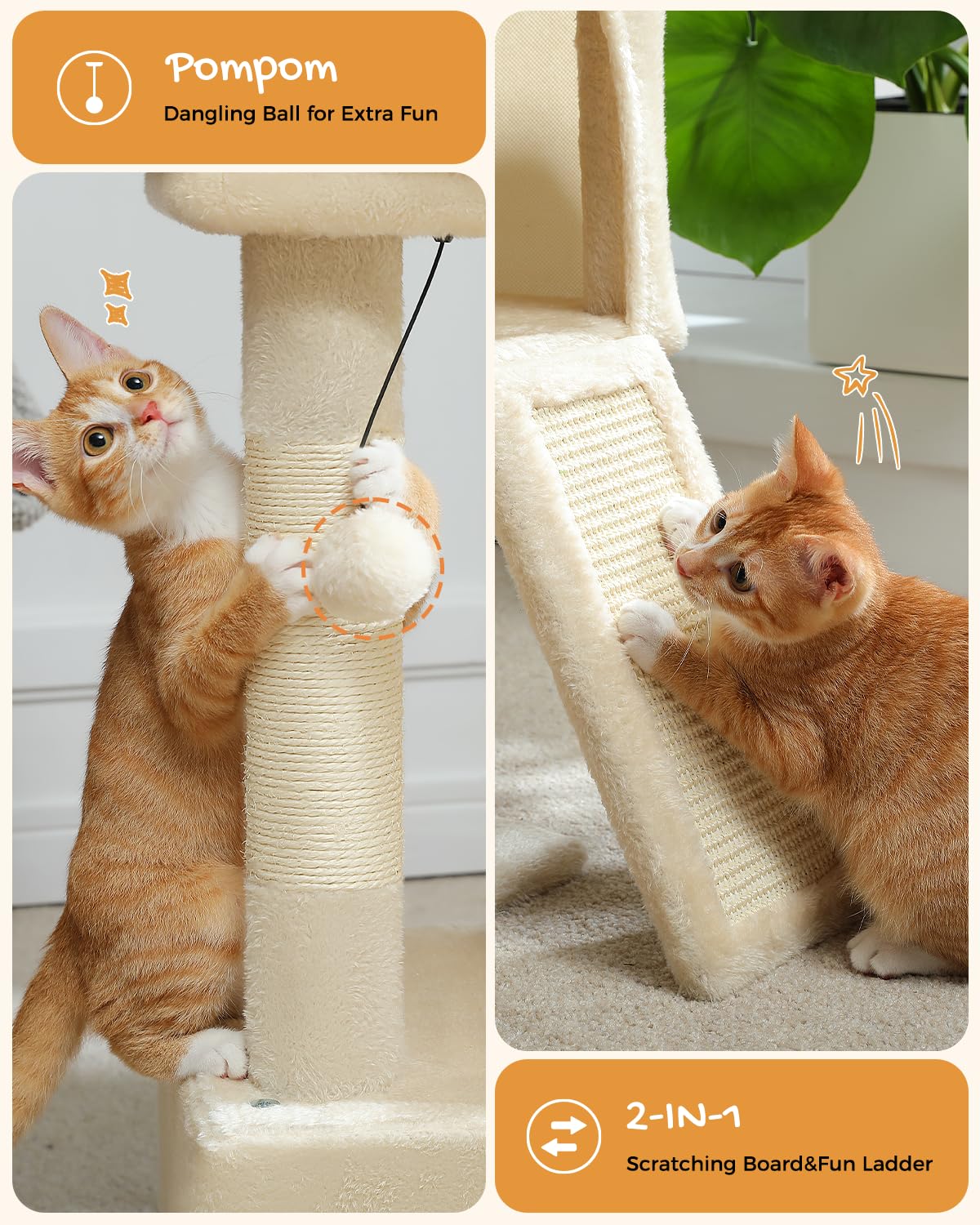PETEPELA Katzenbaum Kratzbaum Kratzbäume Katzenmöbel mit Sisal-Seil Plüsch Liege höhlen Spielhaus Spielzeug für Katzen Grau