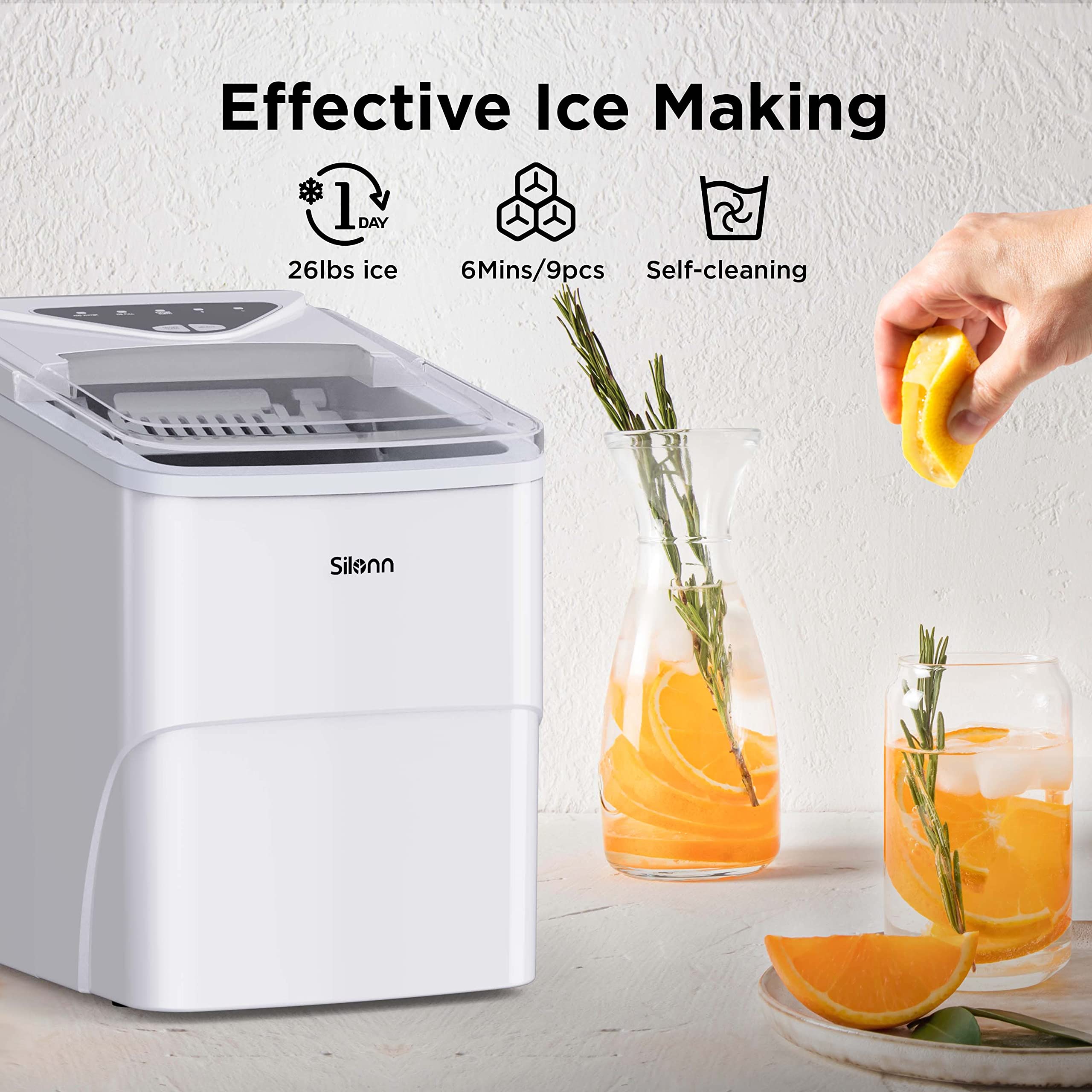Nugget Ice Maker Countertop, Silonn Chewable Pellet Ice Machine with Self-Cleanin Function, 36lbs/24H Portable Ice Makers for Home Kitchen Officce, Black