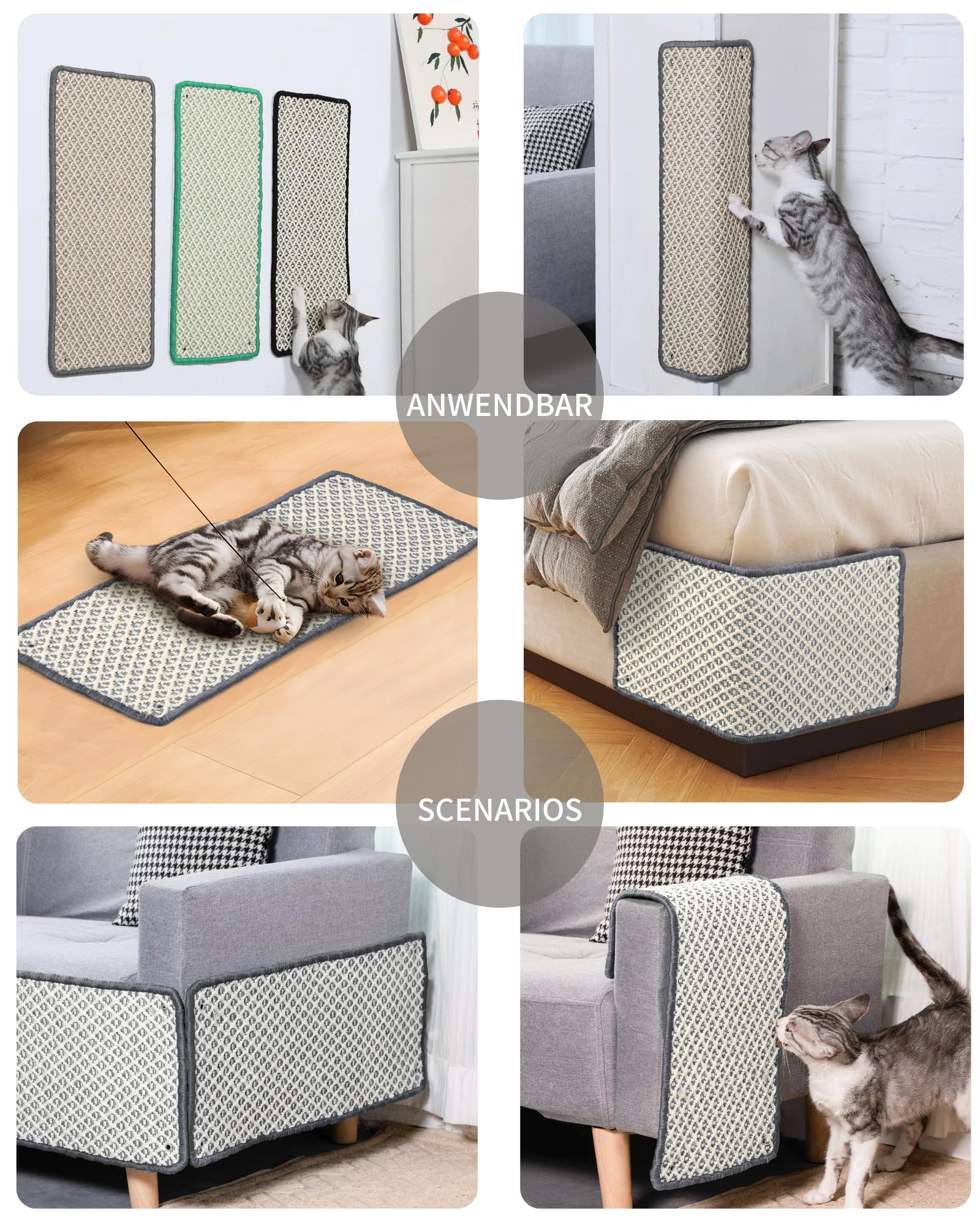 2 Stück Kratzmatte aus Sisal, Kratzmatte für Katzen, mit Klebeband, Katzenkratzmatte, Teppich zum Schutz der Wand, 60 × 25 cm (Braun)