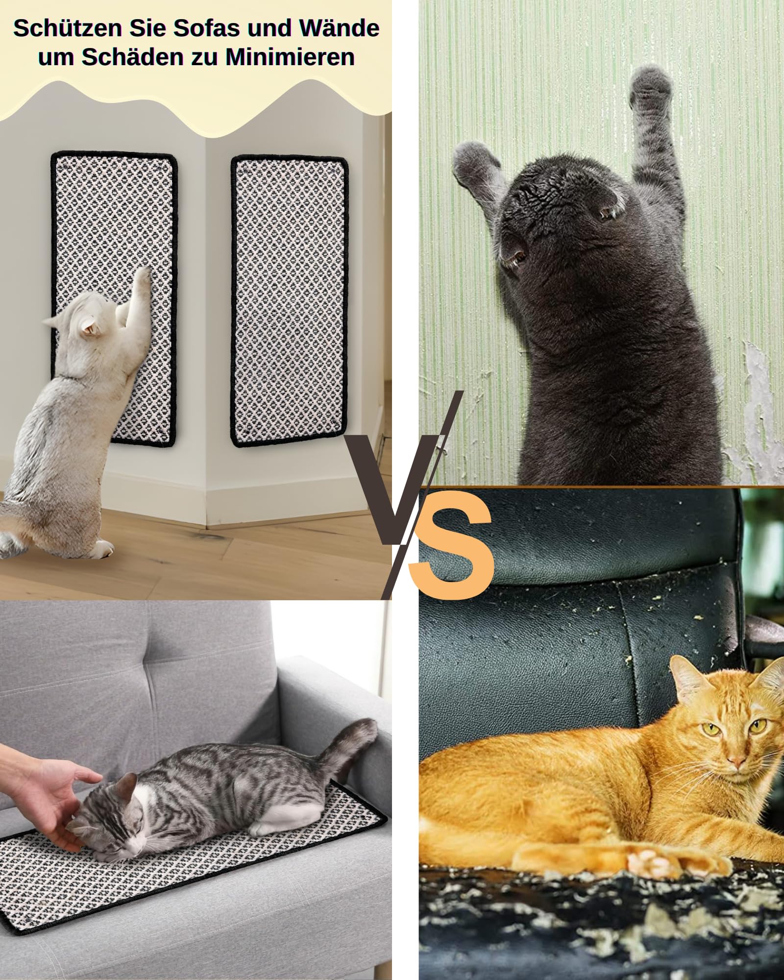 2 Stück Kratzmatte aus Sisal, Kratzmatte für Katzen, mit Klebeband, Katzenkratzmatte, Teppich zum Schutz der Wand, 60 × 25 cm (Braun)