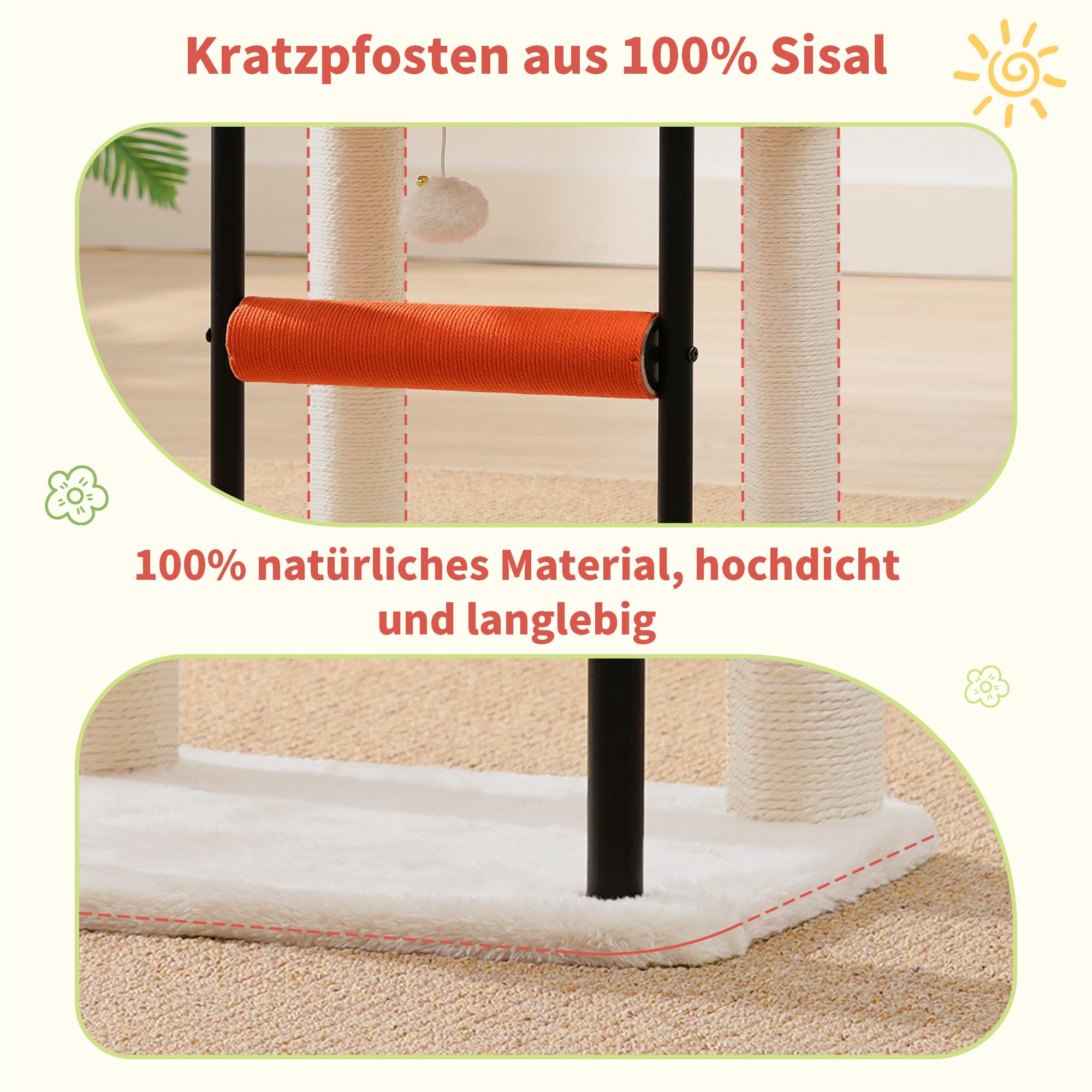 Hey-brother Kratzbaum, 50 cm klein Katzenbaum für Kätzchen, Kratzpfosten mit drehbarer Sisalsäule, geräumiger Plüschplattform, Vollständig sisalumwickelte Säule und Spielbällen, Hellgrau EMPJ010SW