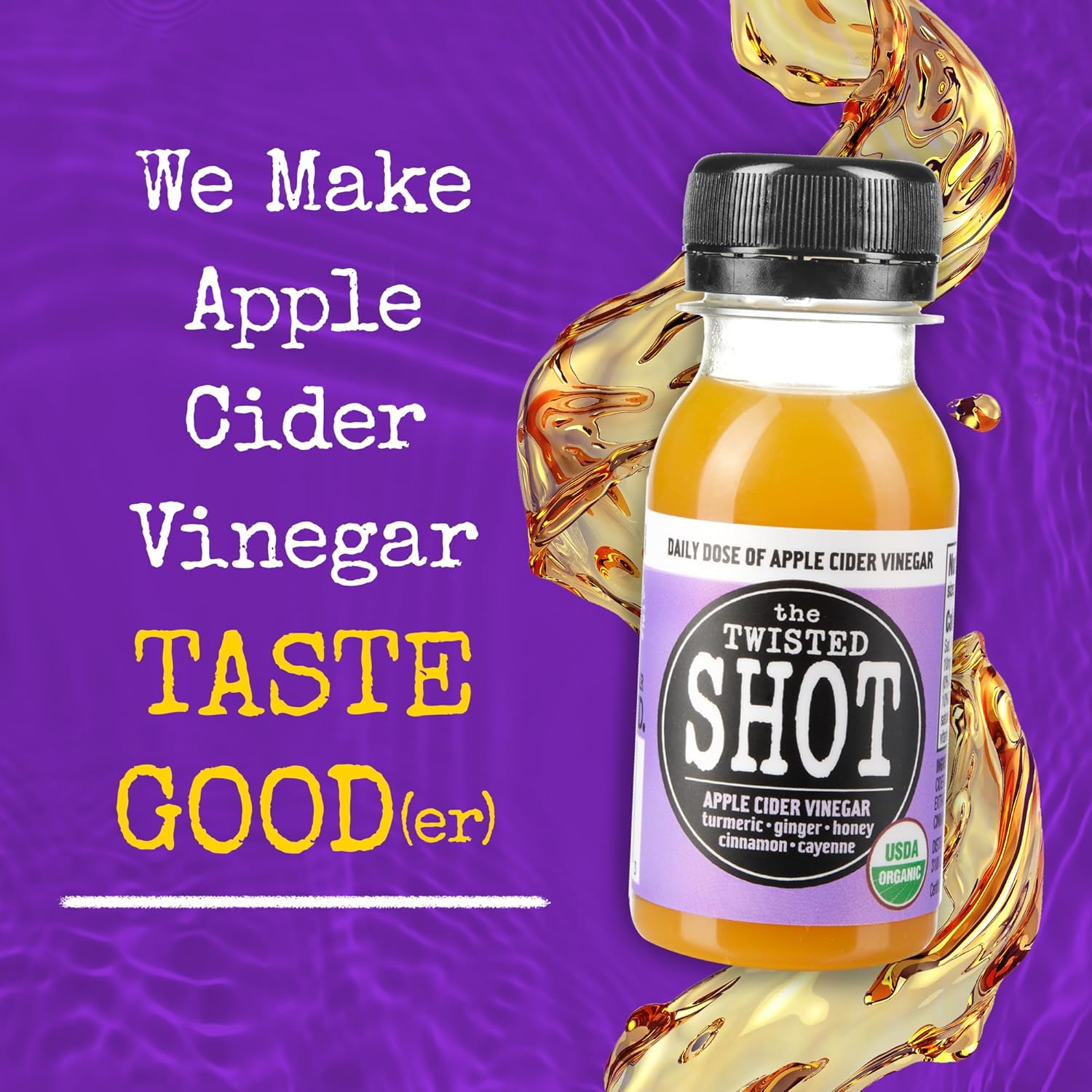 The Twisted Shot | Organic Apple Cider Vinegar Wellness Shots with Ginger, Turmeric, Honey, Cinnamon and Cayenne | Digestion, Immunity and Gut Health Support | Ready to Drink | 12, 2 oz Mini Bottles
