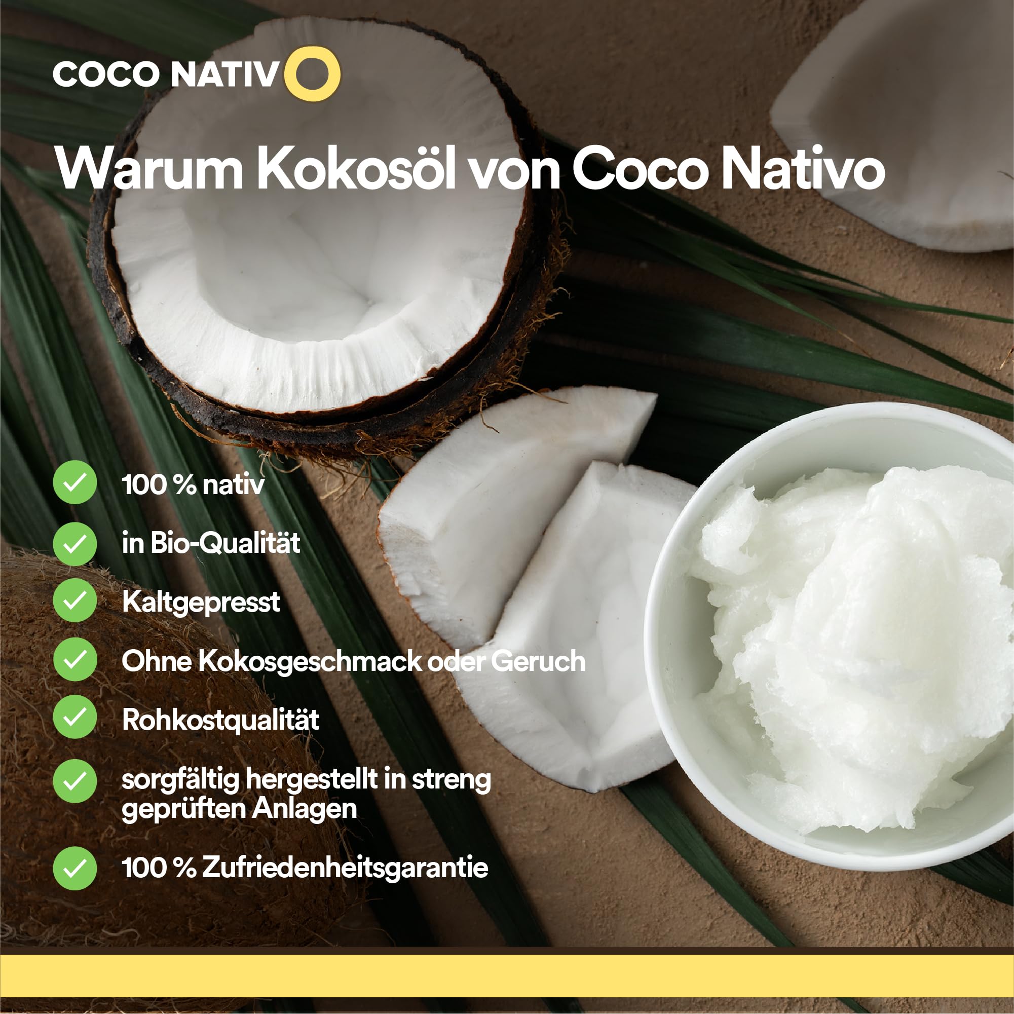 Bio Kokosöl CocoNativo - 1000mL (1L) - Bio Kokosfett, Kokosnussöl, Premium, Nativ, Kaltgepresst, Rohkostqualität, Rein (1000ml) - zum Kochen, Braten und Backen, für Haare und Haut