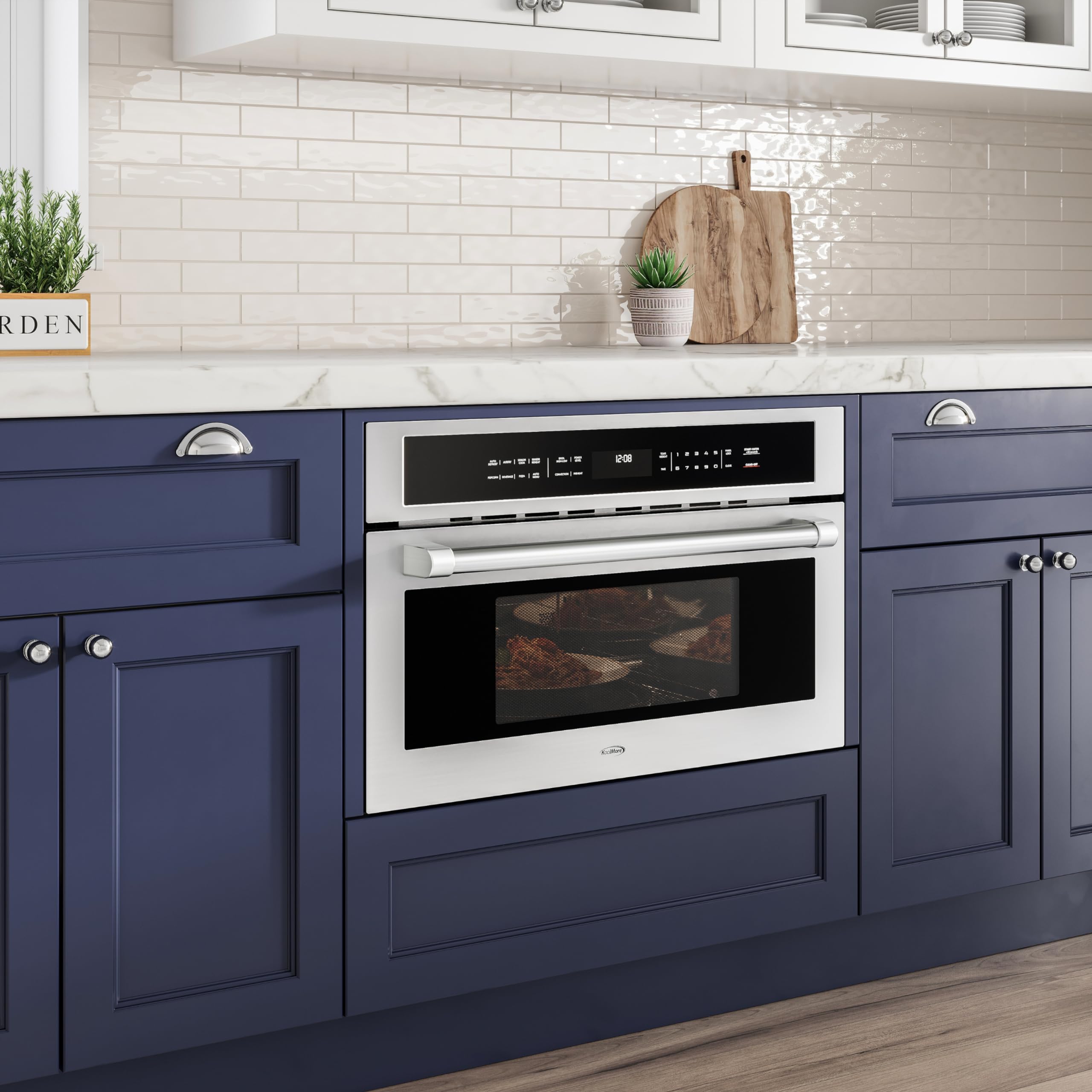 KoolMore Reserve Built-in Microwave Convection Oven with Air Fry, 3-in-1 Combo, Sensor Cook, Soft-Close Door, Stainless Steel, 24 in. / 1.6 cu. ft. with NEMA 5-20P Plug in Black