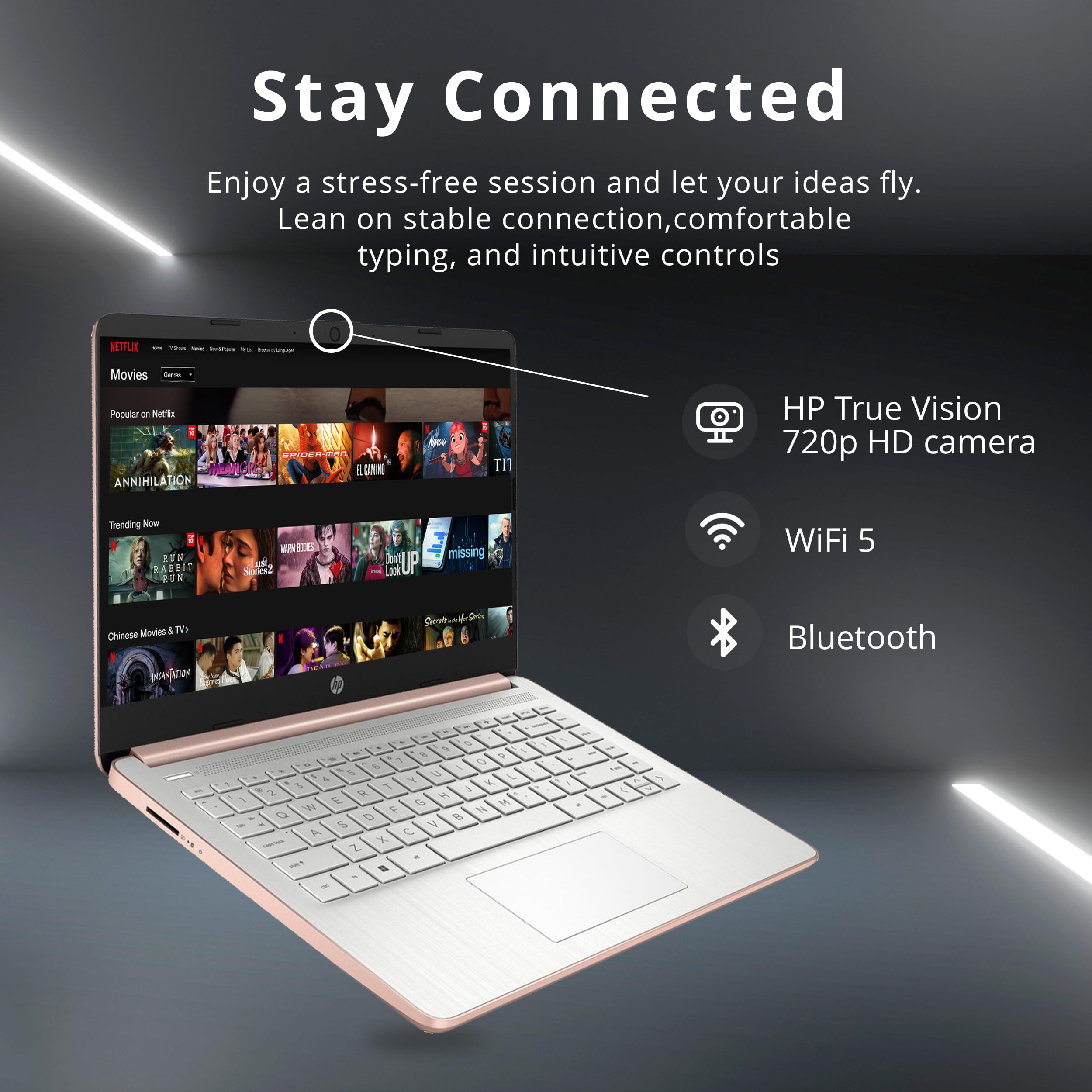 HP 14" HD Laptop, Windows 11, Intel Celeron Dual-Core Processor Up to 2.60GHz, 4GB RAM, 64GB SSD, Webcam, Dale Pink (Renewed)
