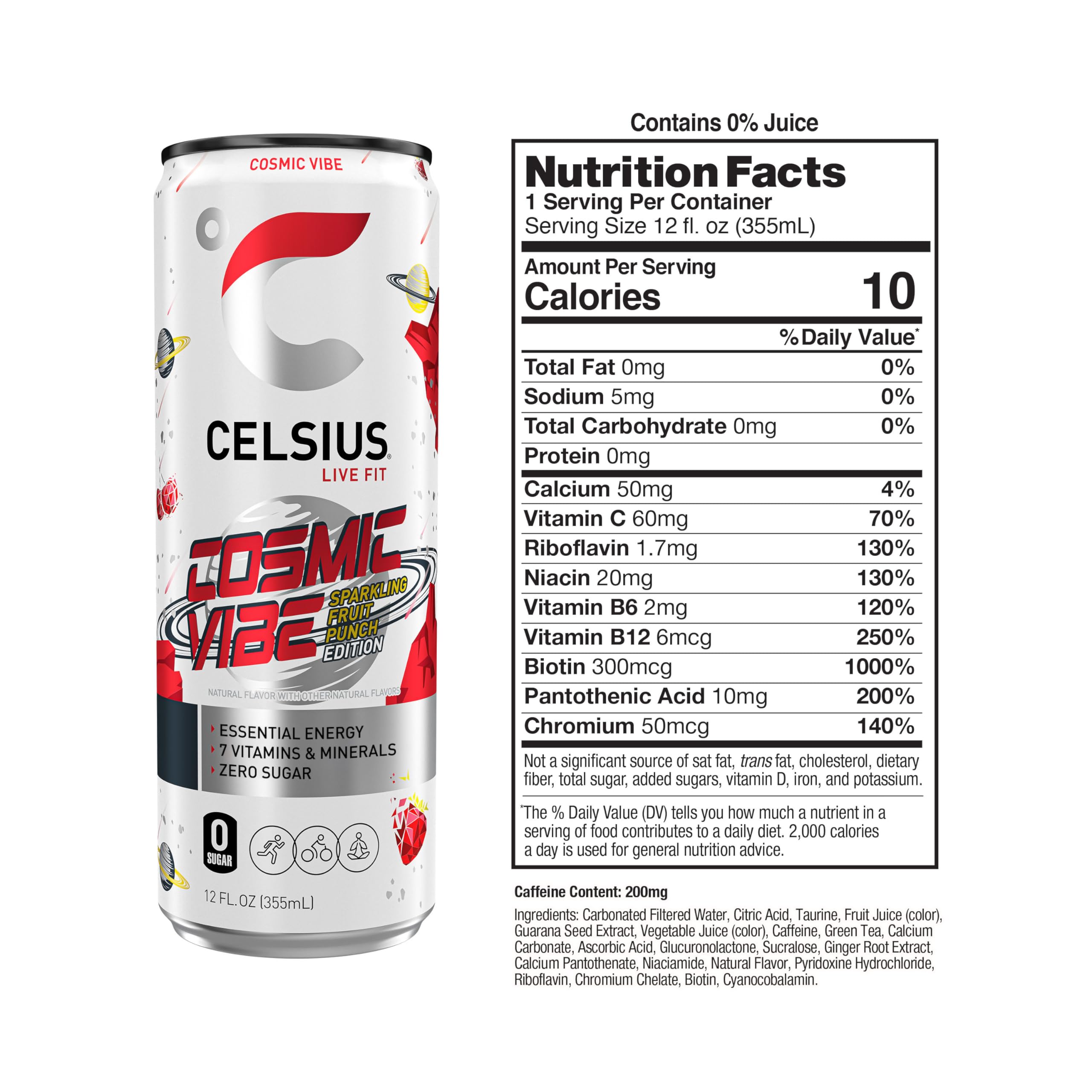 CELSIUS ASTRO VIBE Sparkling Blue Razz, Sugar Free Energy Drink, 12 Fl Oz (Pack of 12)