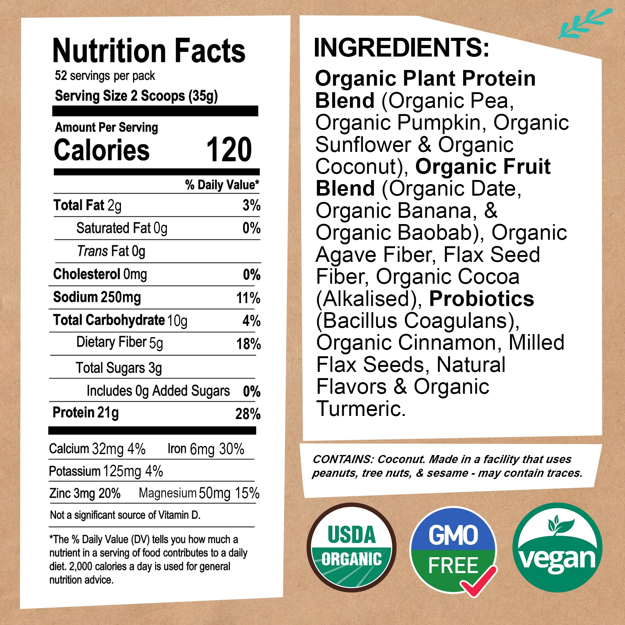 EarthChimp Organic Vegan Protein Powder - with Probiotics - Non GMO, Dairy Free, Non Whey, Plant Based Protein Powder for Women and Men, Gluten Free - 26 Servings 32 Oz (Chocolate)