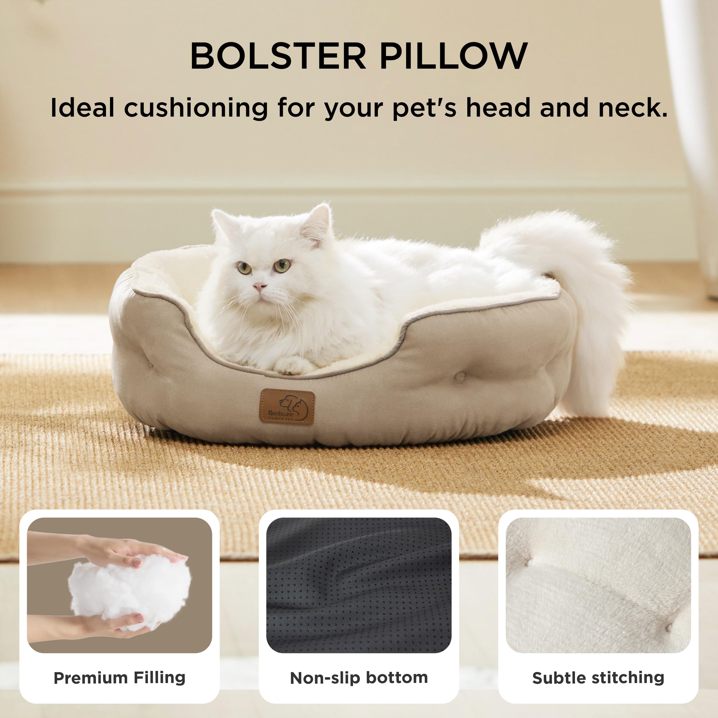 BEDSURE Katzenbett waschbar Katzen Bettchen - 51x48x15cm Katzenkorb mit Zweiseitig Innenkissen Katzenschlafplatz für Katzen oder kleine Hunde,Grau