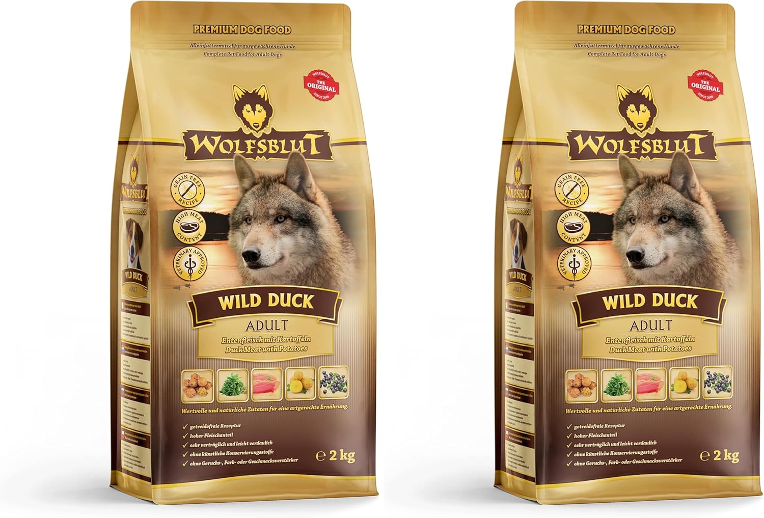WOLFSBLUT – Wild Duck Adult | Trockenfutter mit natürlichen Zutaten und Superfoods für ausgewachsene Hunde. Getreidefreies Alleinfutter ohne Zusatzstoffe im Beutel | 12,5kg Ente